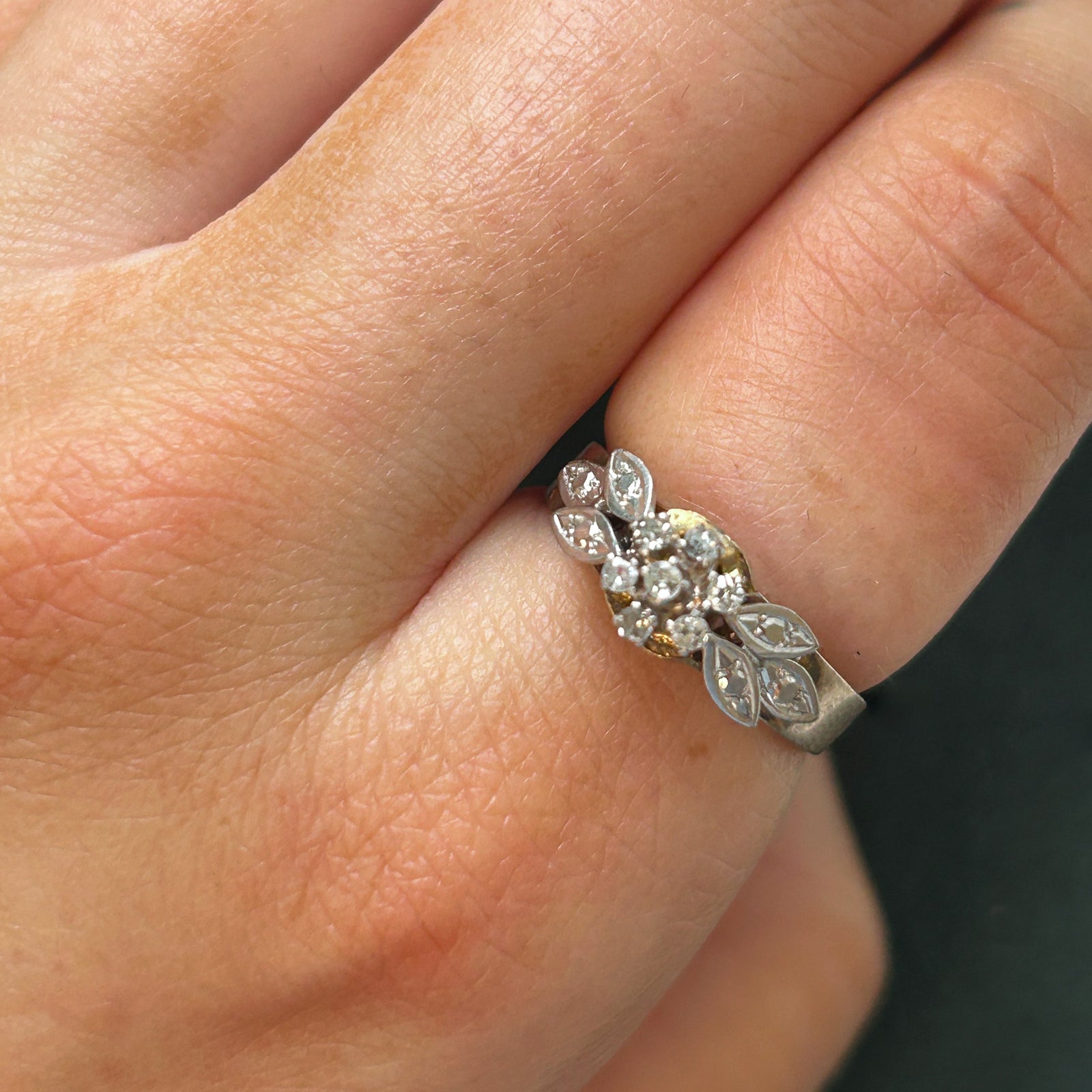 High Set Flower Design Two Tone Gold Ring | 0.14ctw | SZ 6.5 |
