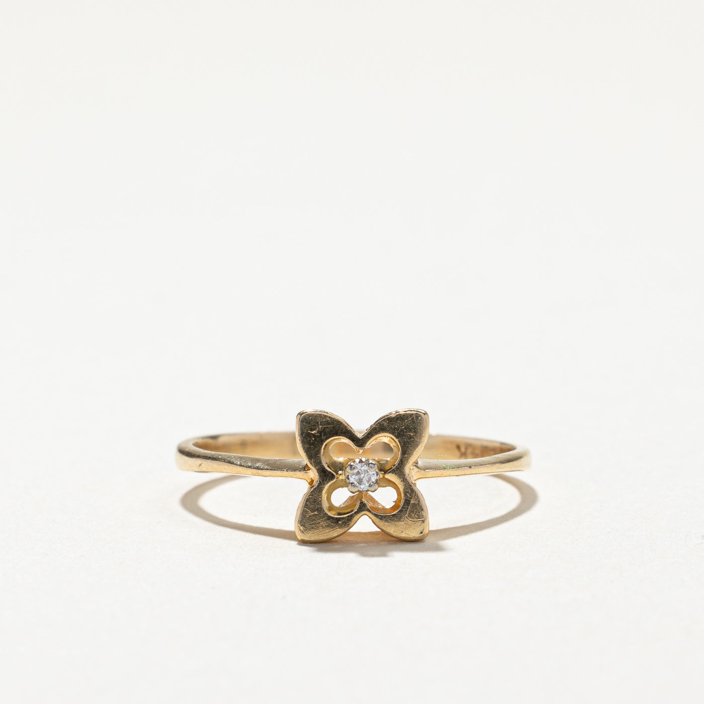 Diamond Clover Gold Ring | 0.01ct | SZ 6.75 |