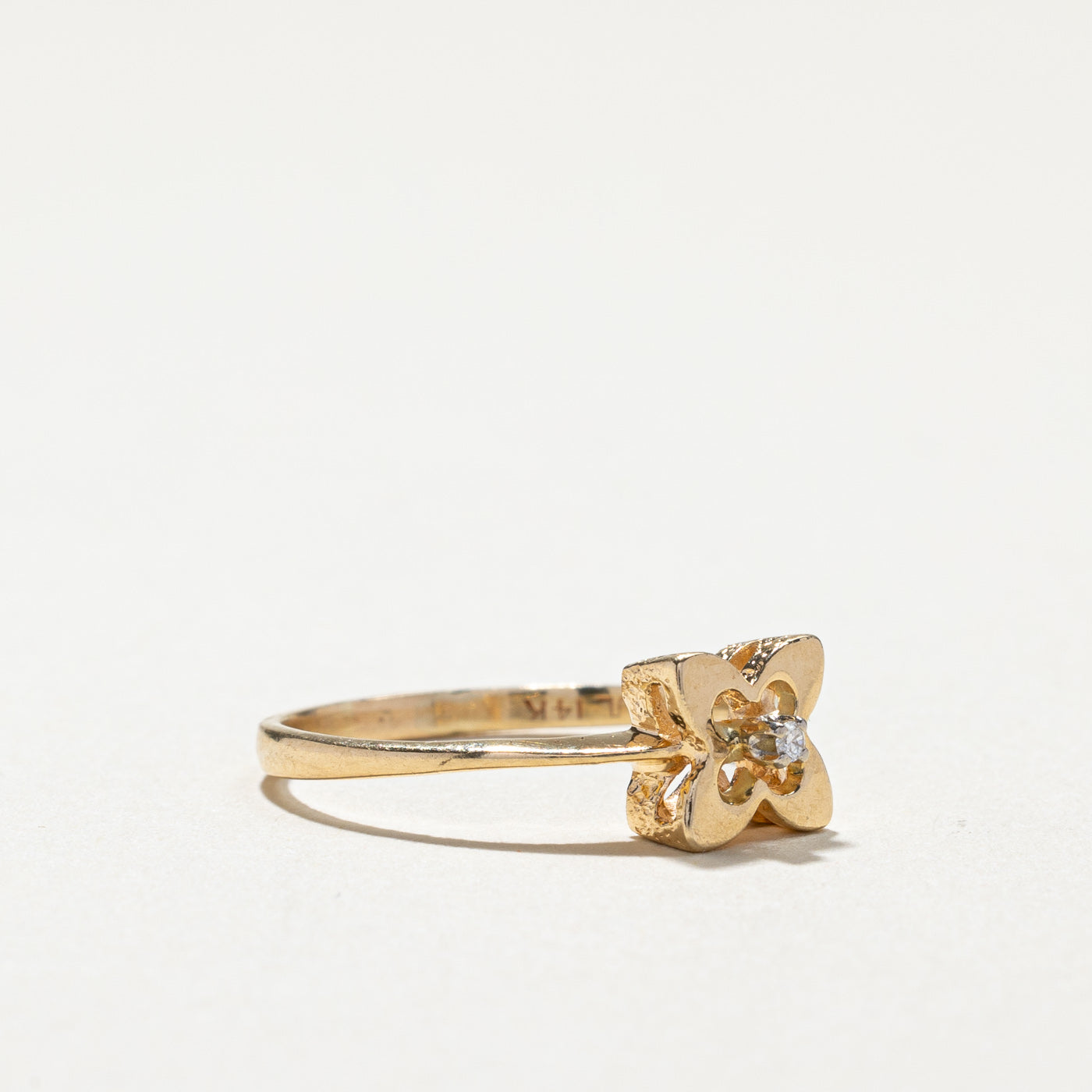 Diamond Clover Gold Ring | 0.01ct | SZ 6.75 |