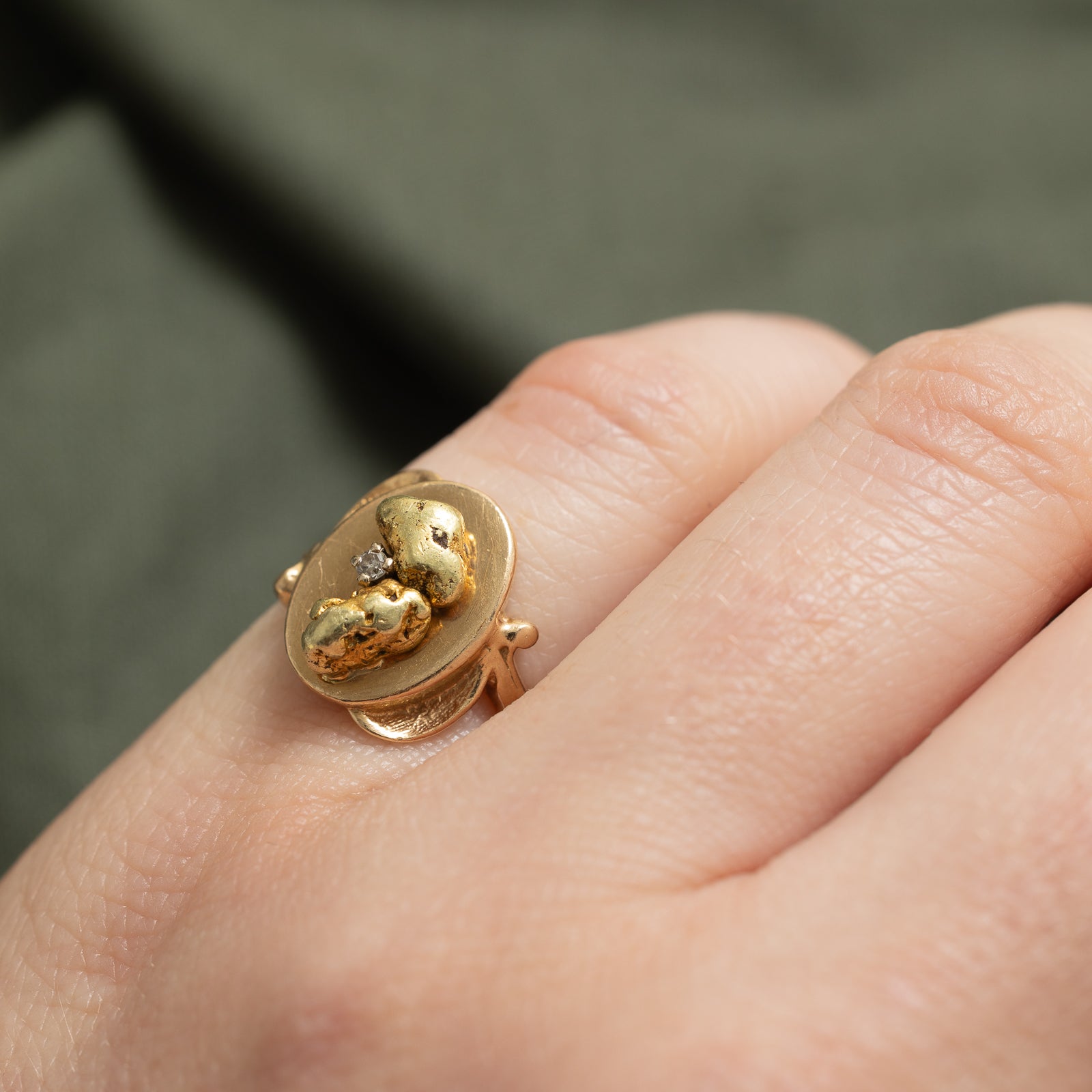 Diamond & Gold Nugget Ring | 0.015ct | SZ 3.5