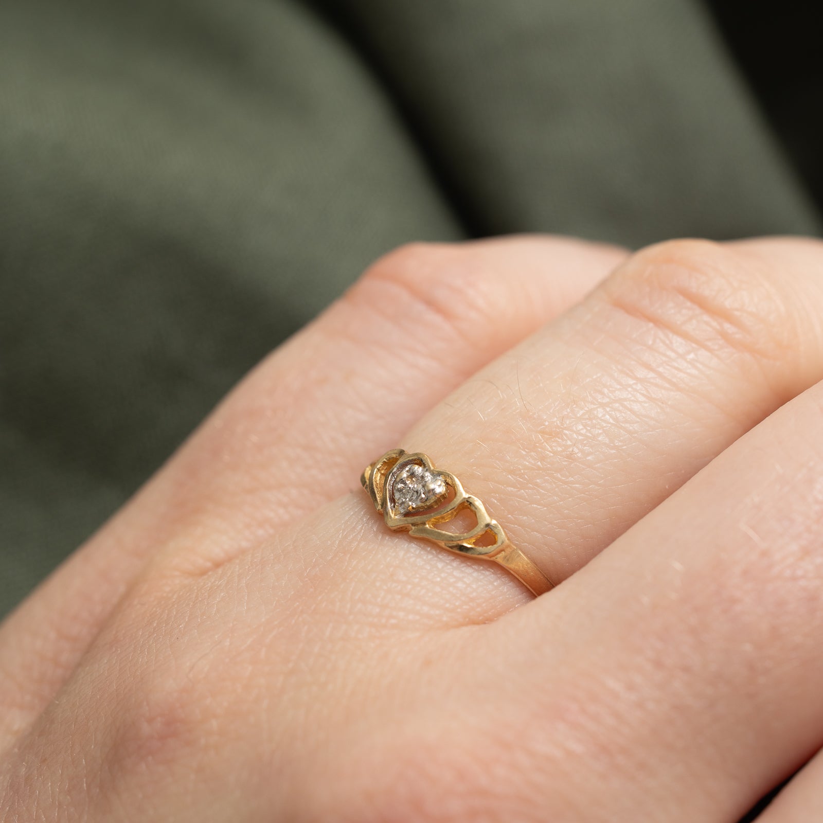 Bague en forme de cœur avec diamant et rainure ouverte | 0,005 ct | Taille 5,25