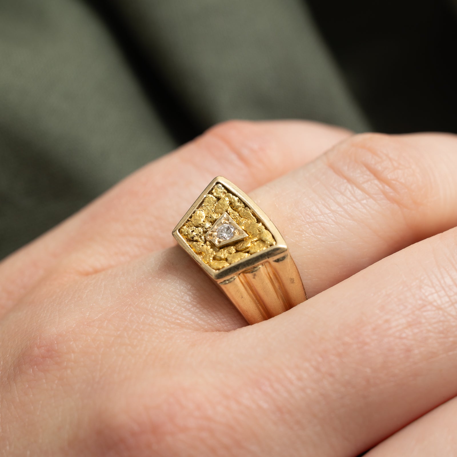 Diamond & Gold Nugget Grooved Ring | 0.05ct | SZ 6.75