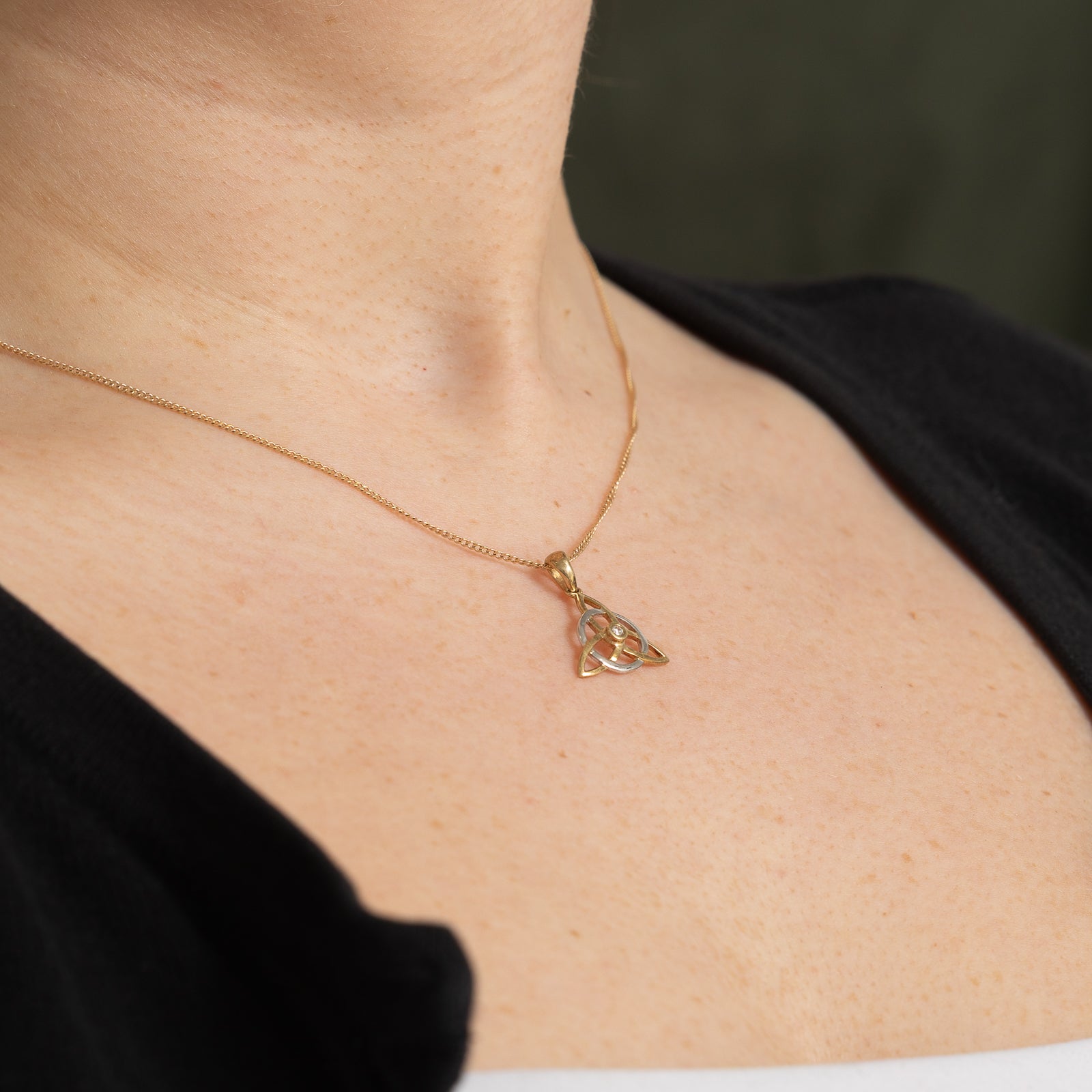 Two Tone Gold Diamond Celtic Knot Pendant | 0.02ct
