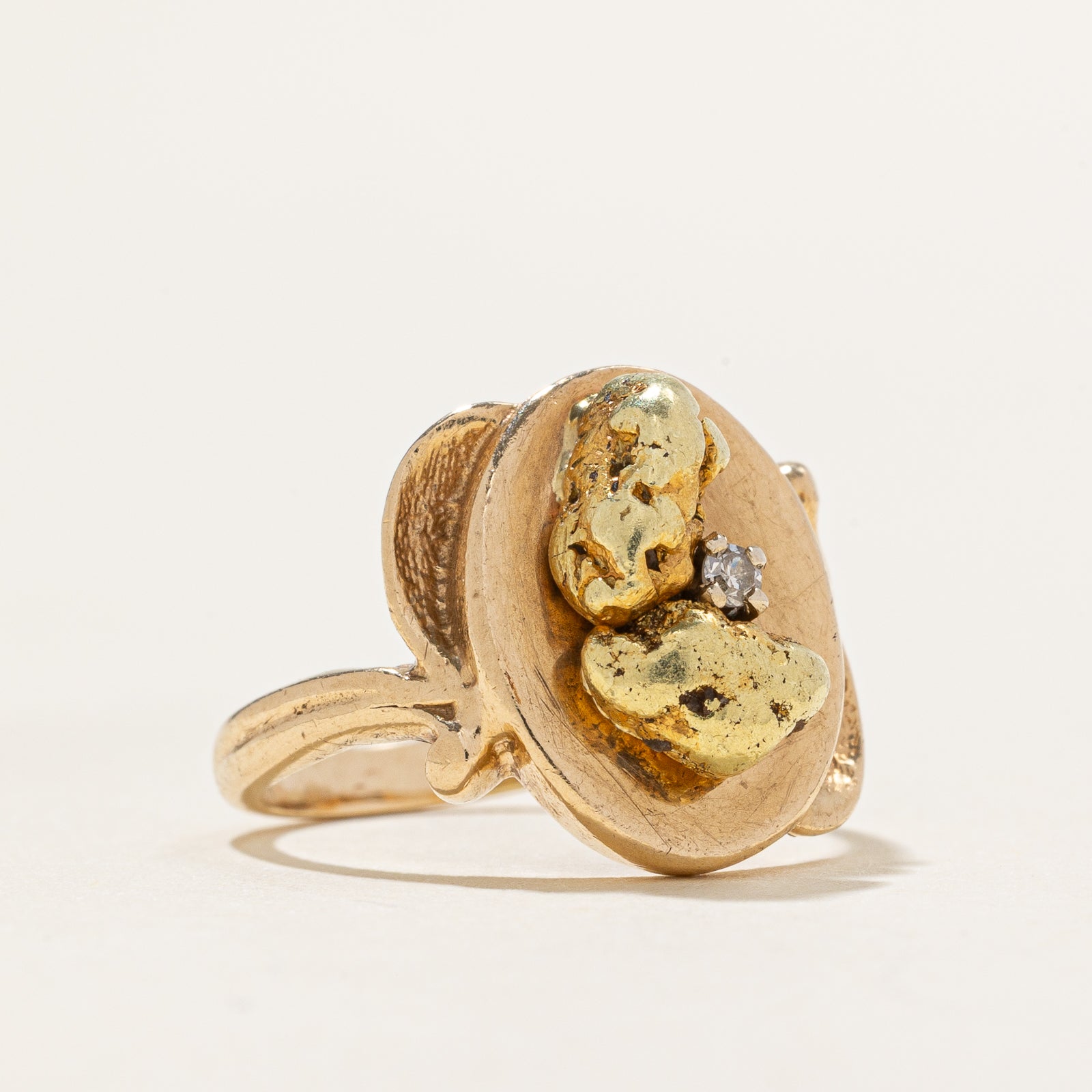 Diamond & Gold Nugget Ring | 0.015ct | SZ 3.5
