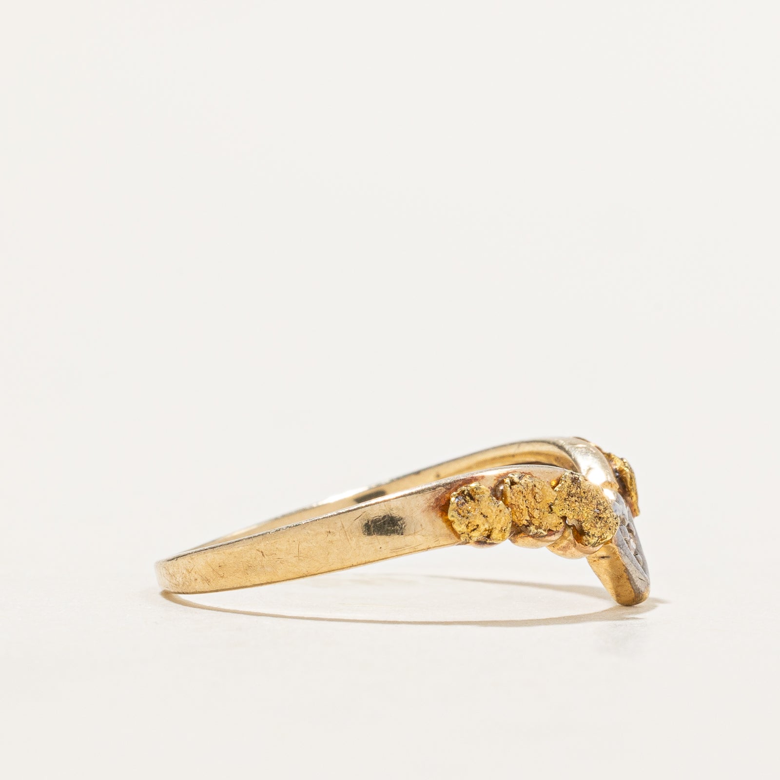 Diamond & Gold Nugget Heart Chevron Ring | 0.005ct | SZ 6