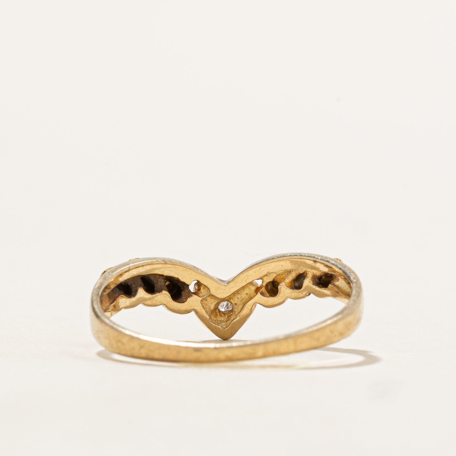 Diamond & Gold Nugget Heart Chevron Ring | 0.005ct | SZ 6