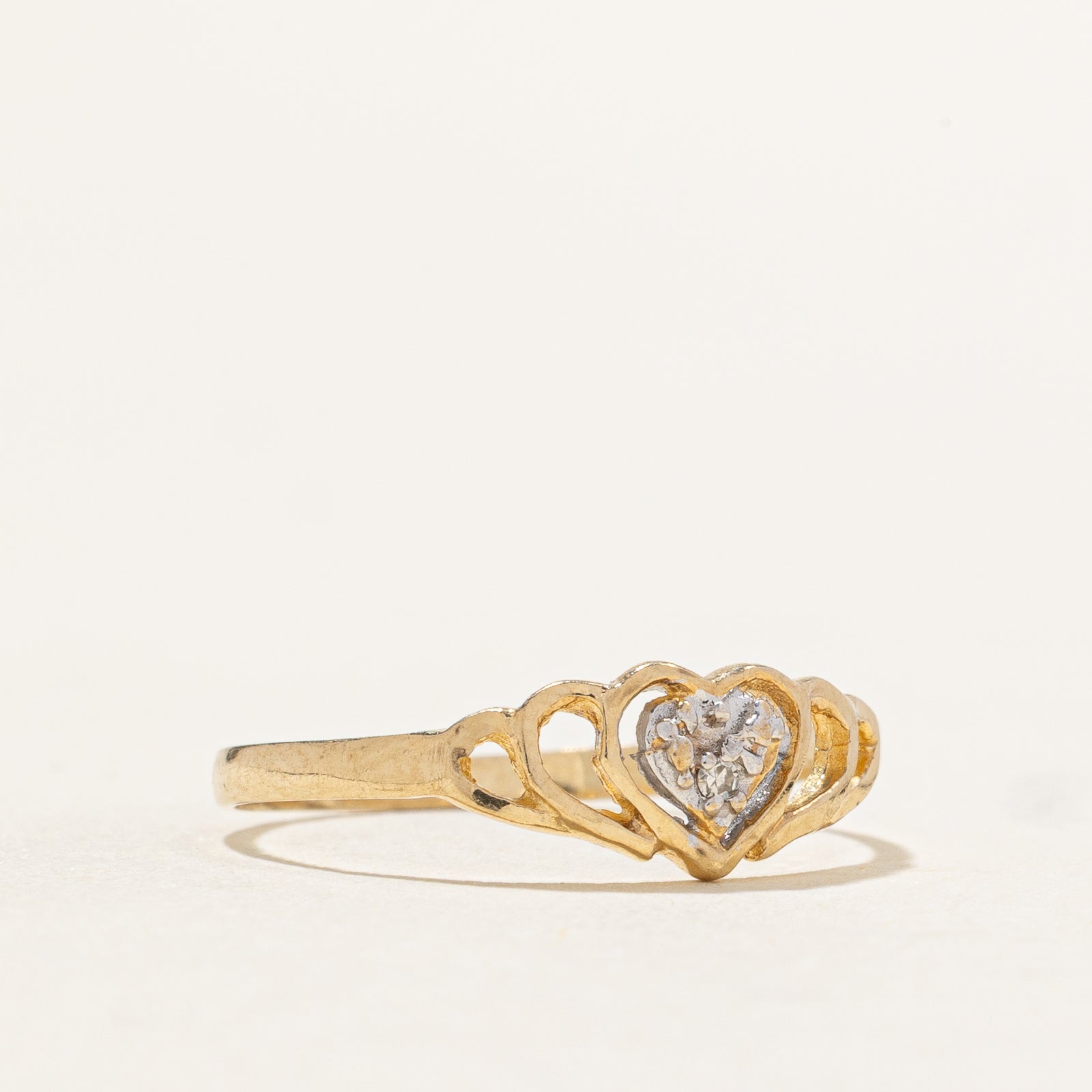Bague en forme de cœur avec diamant et rainure ouverte | 0,005 ct | Taille 5,25