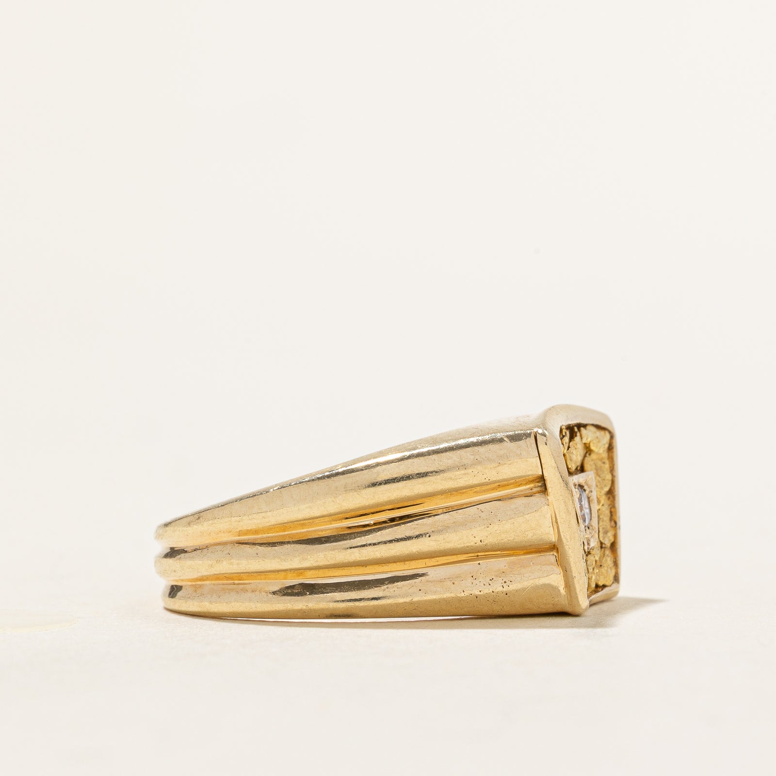 Diamond & Gold Nugget Grooved Ring | 0.05ct | SZ 6.75