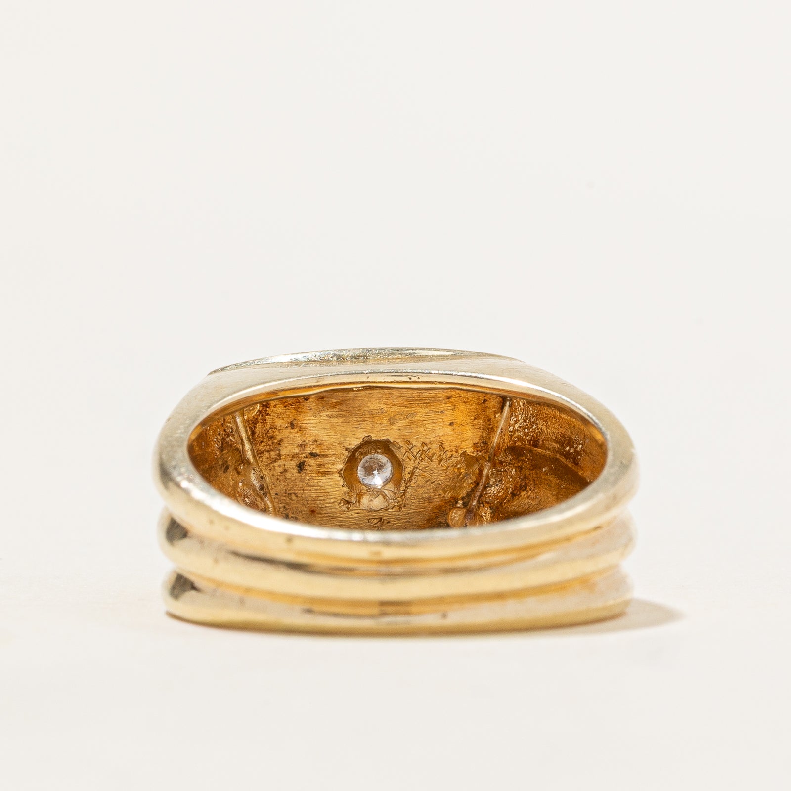 Diamond & Gold Nugget Grooved Ring | 0.05ct | SZ 6.75