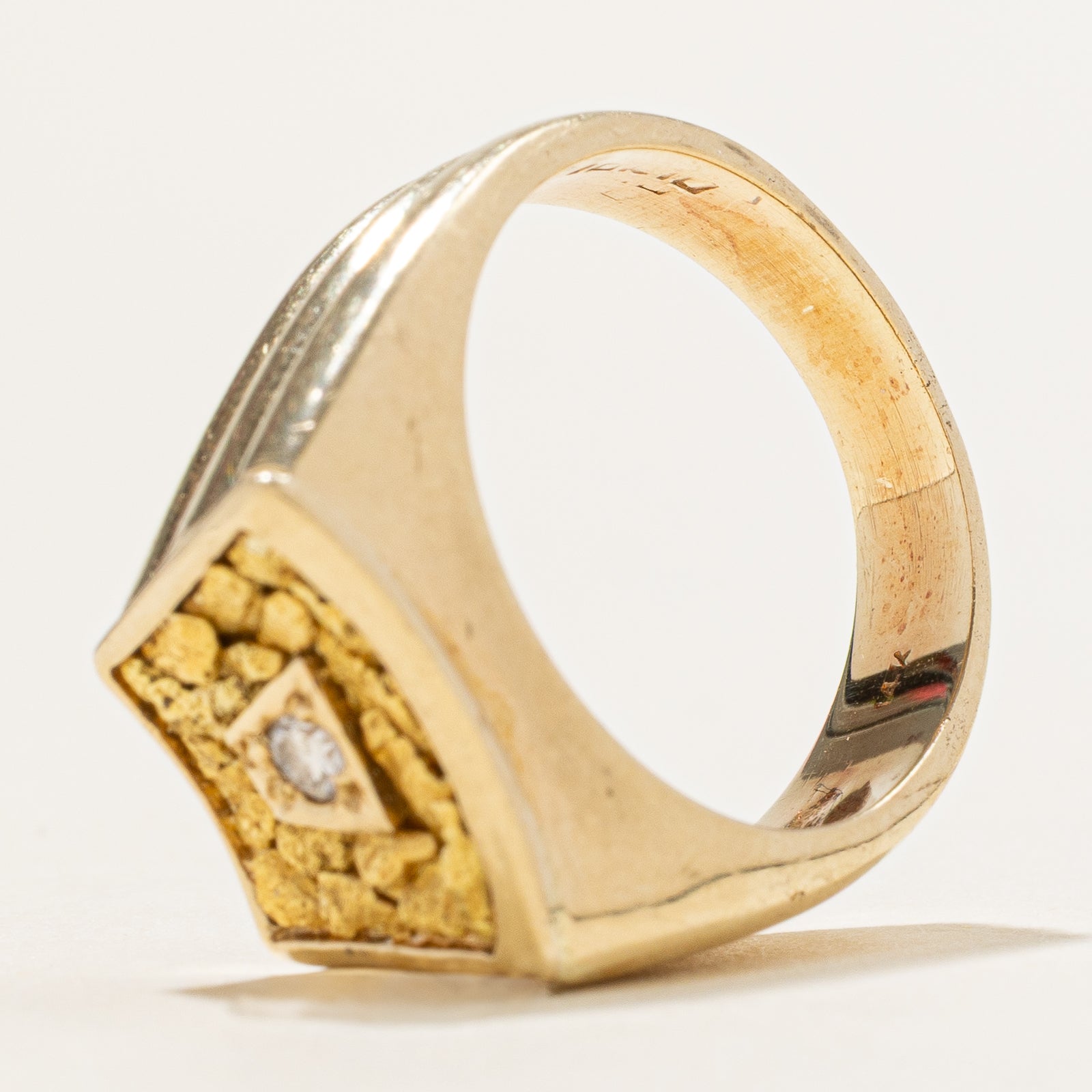 Diamond & Gold Nugget Grooved Ring | 0.05ct | SZ 6.75