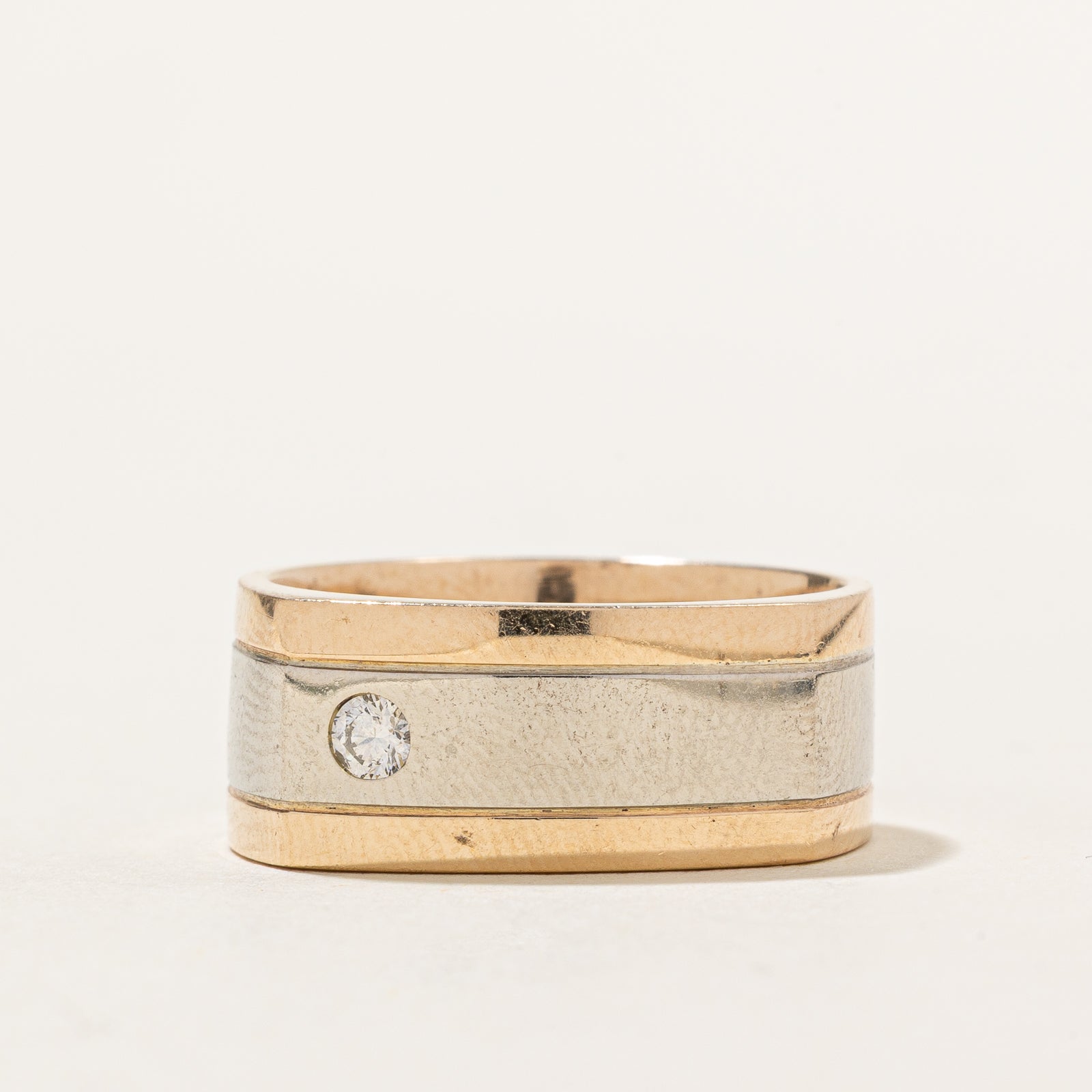 Two Tone Gold Single Stone Diamond Band | 0.07ct | SZ 8.25