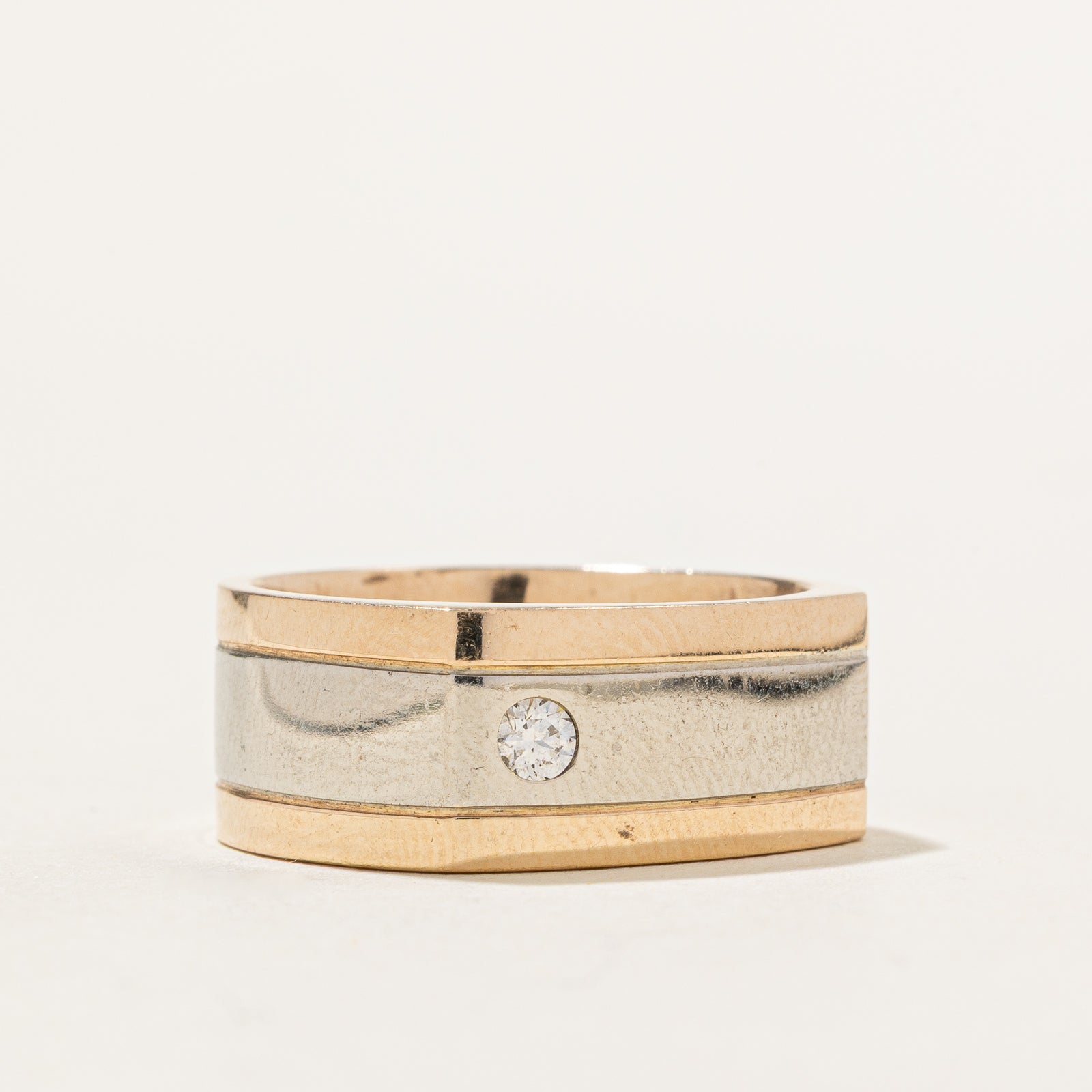 Two Tone Gold Single Stone Diamond Band | 0.07ct | SZ 8.25