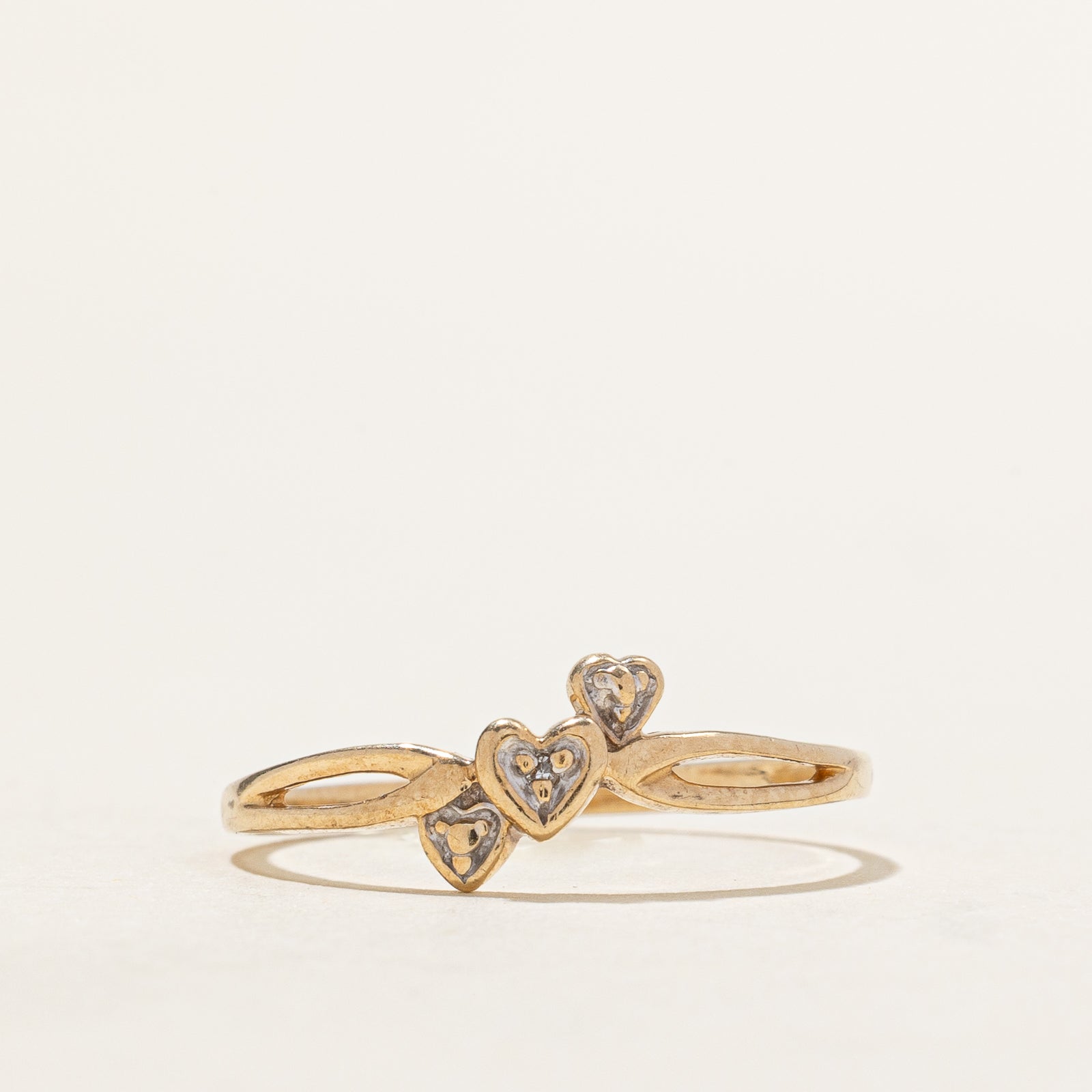 Bague triple cœur en diamant | 0,005 ct | Taille 7,25