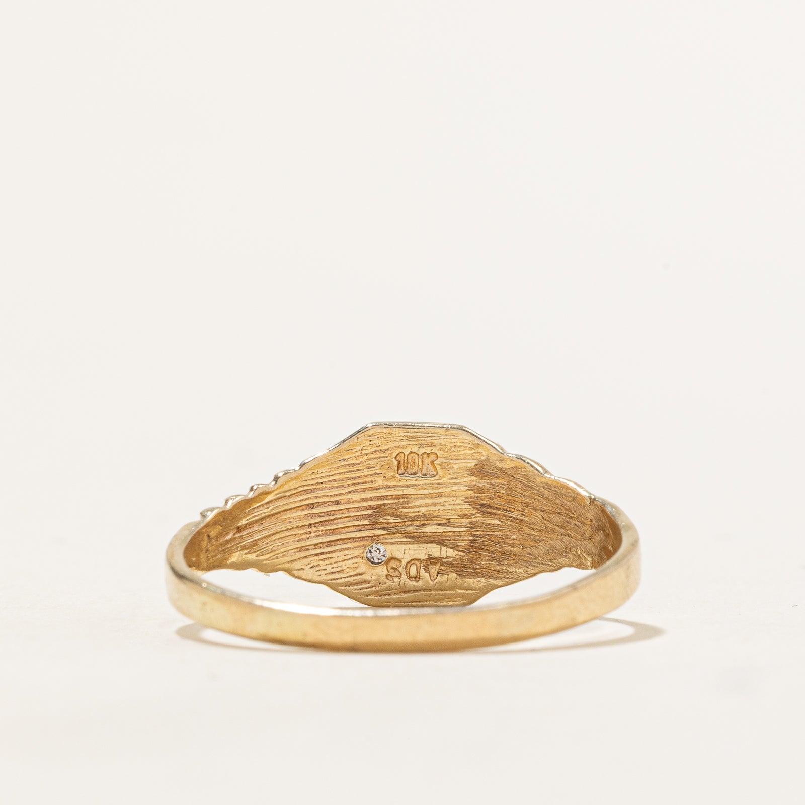 Diamond Grooved Signet Ring | 0.005ct | SZ 10.25