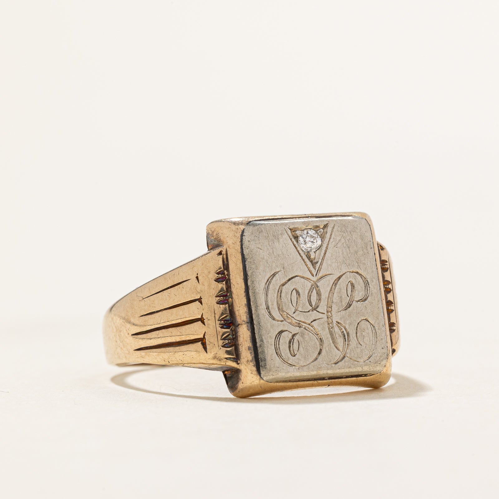 Diamond 'SC' Initial Signet Ring | 0.02ct | SZ 11