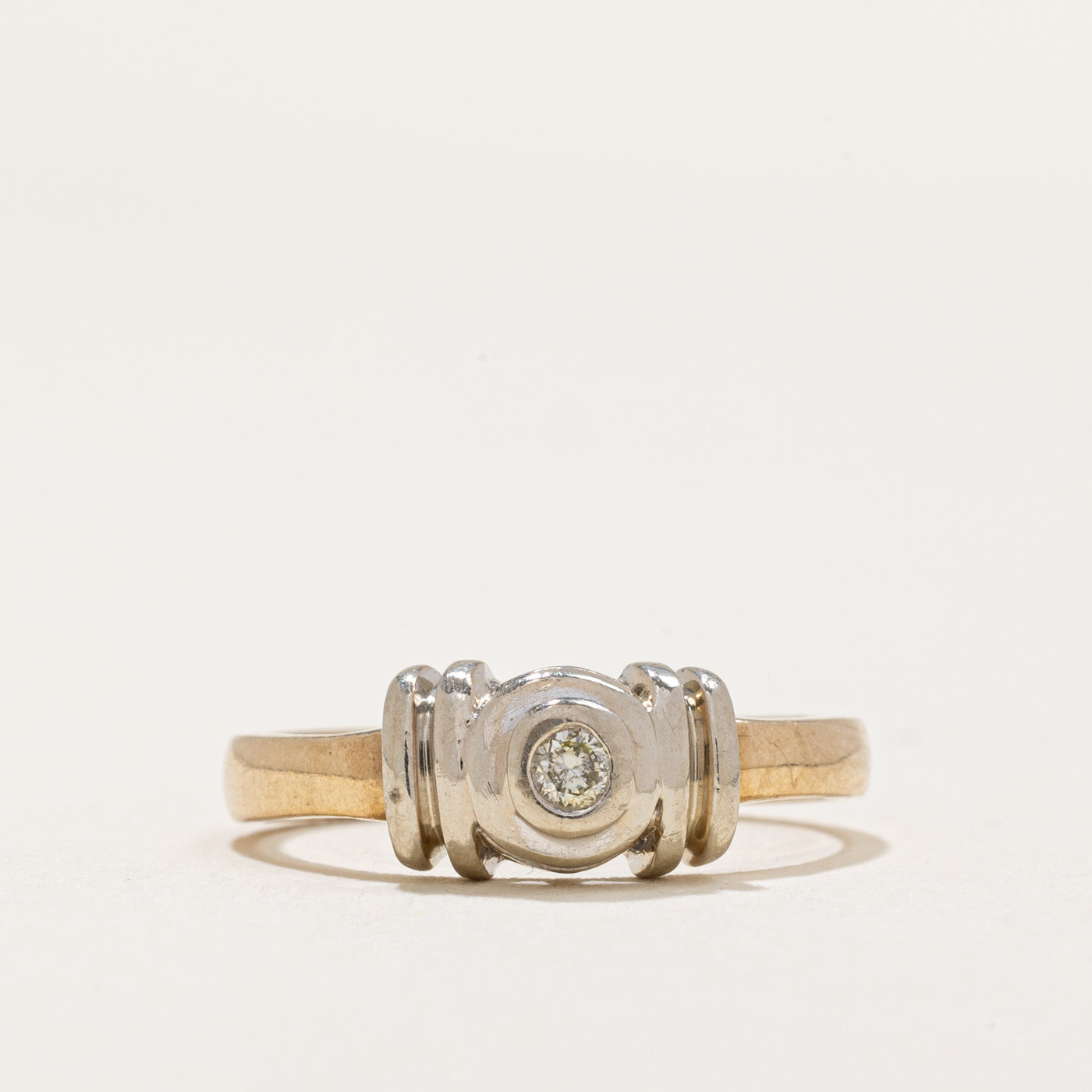 Bezel Set Diamond Two Tone Gold Ring | 0.04ct | SZ 4.5 |