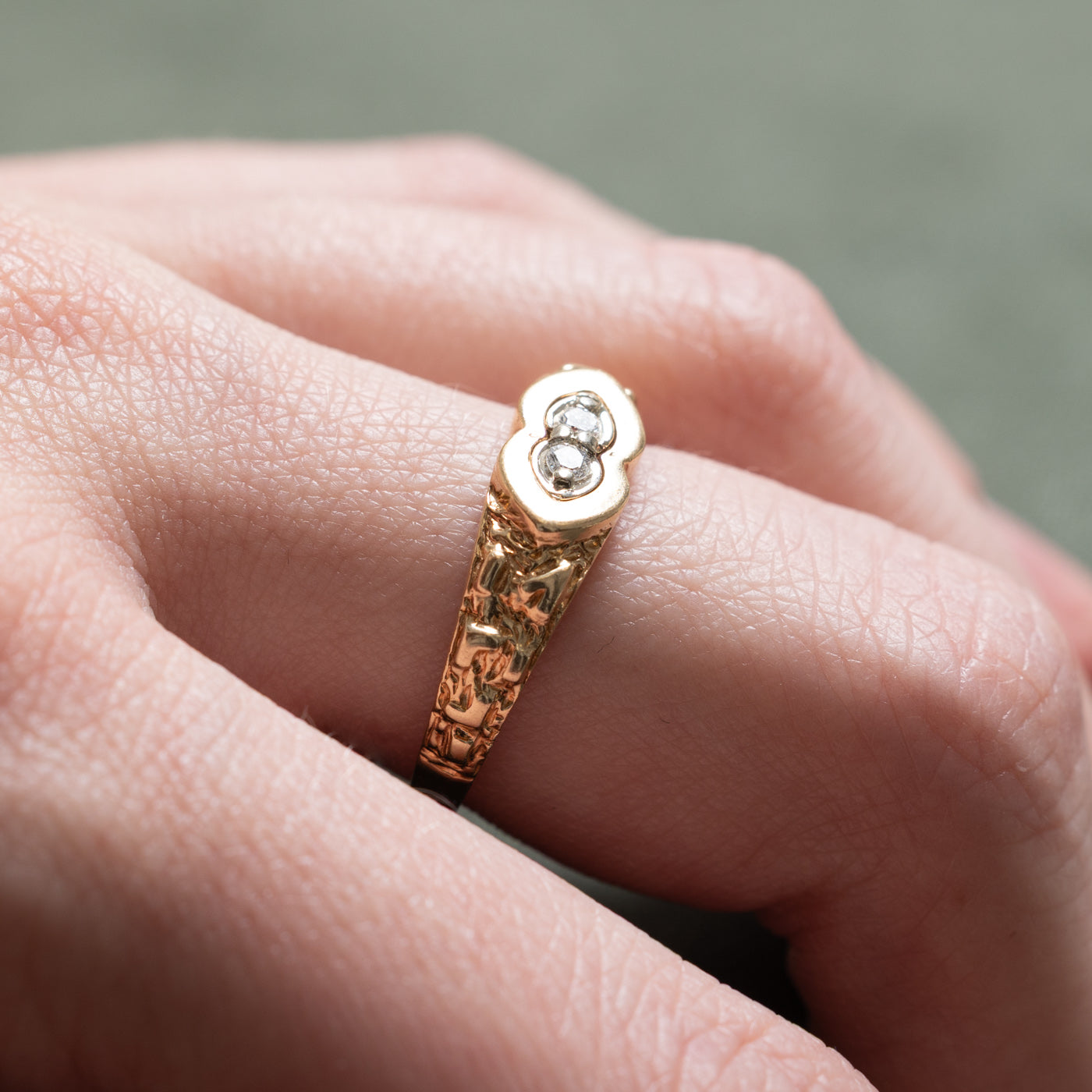 Two Stone Diamond Textured Ring | 0.06ctw | SZ 7.5