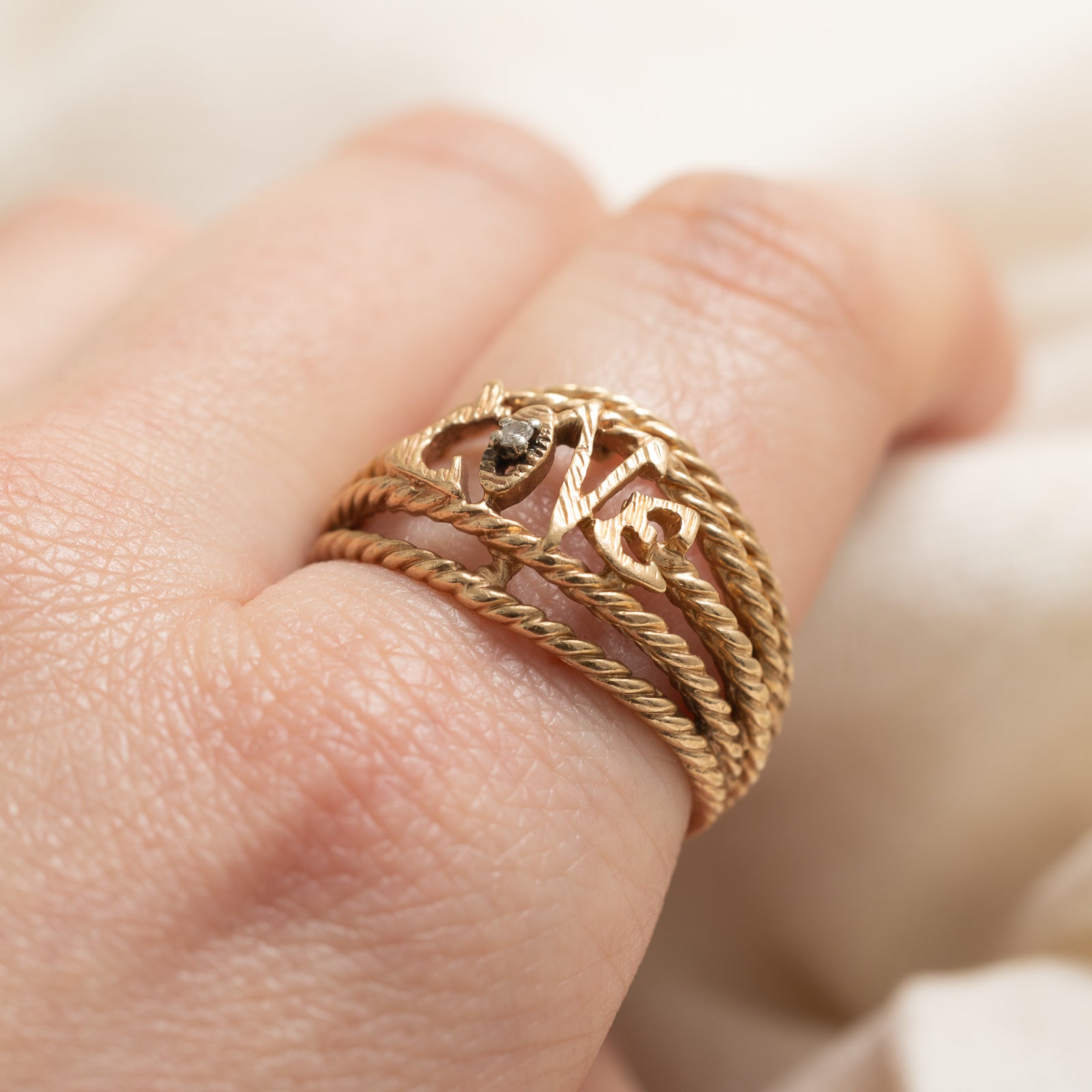 Diamond 'Love' Rope Textured Ring | 0.02ct | SZ 10