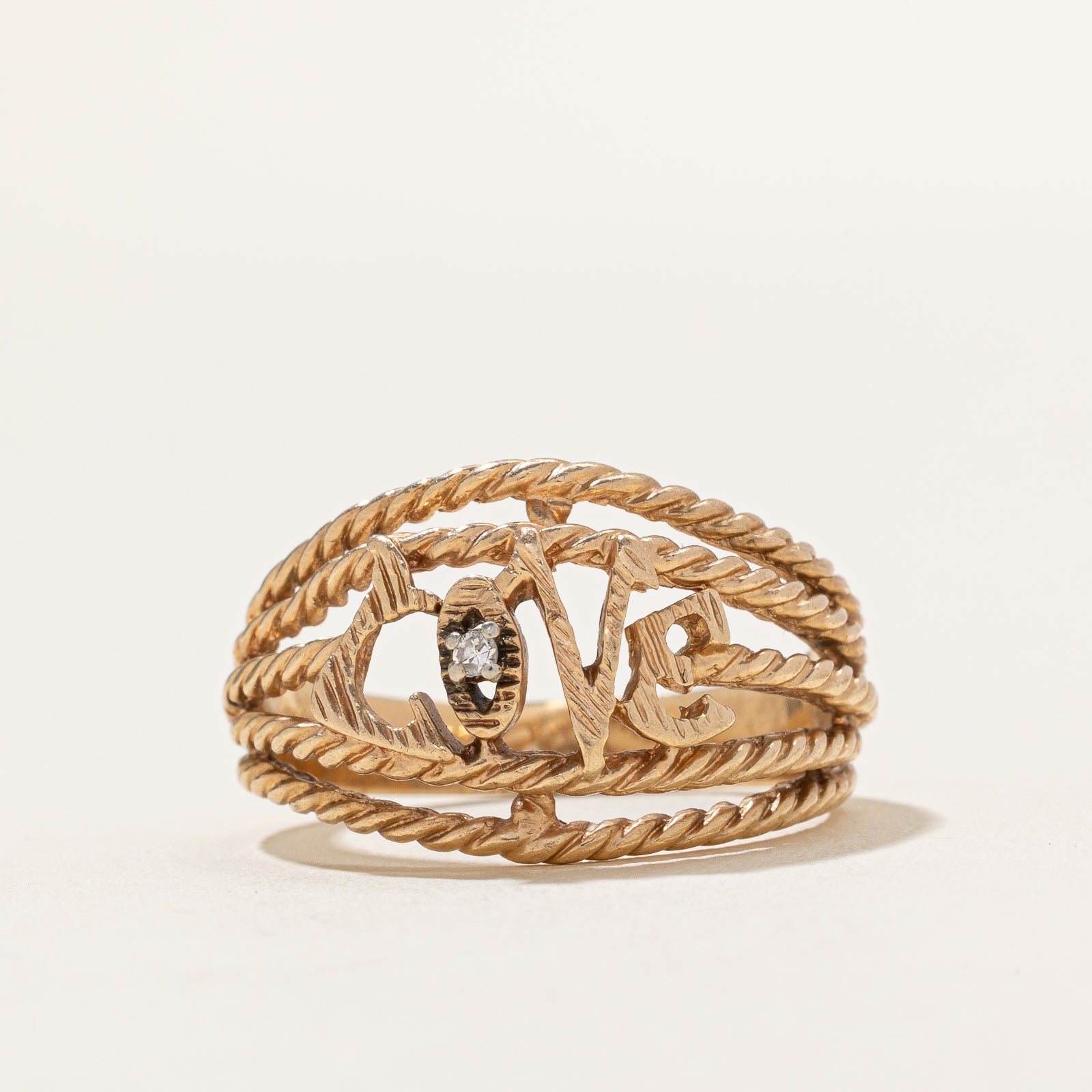 Diamond 'Love' Rope Textured Ring | 0.02ct | SZ 10