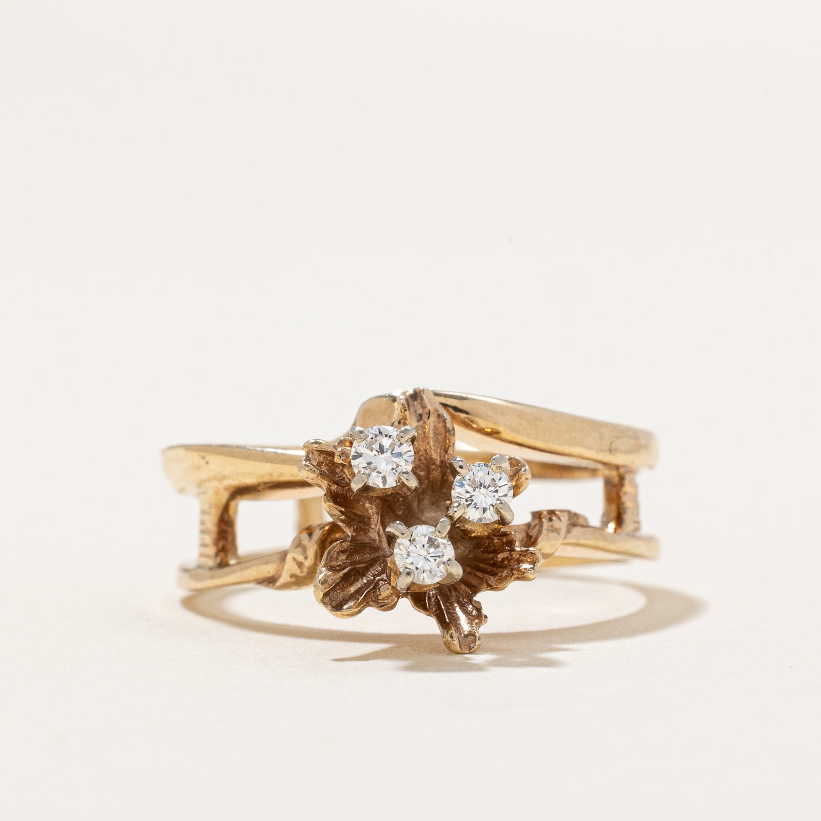 Three Stone Diamond Floral Ring | 0.11ctw | SZ 7