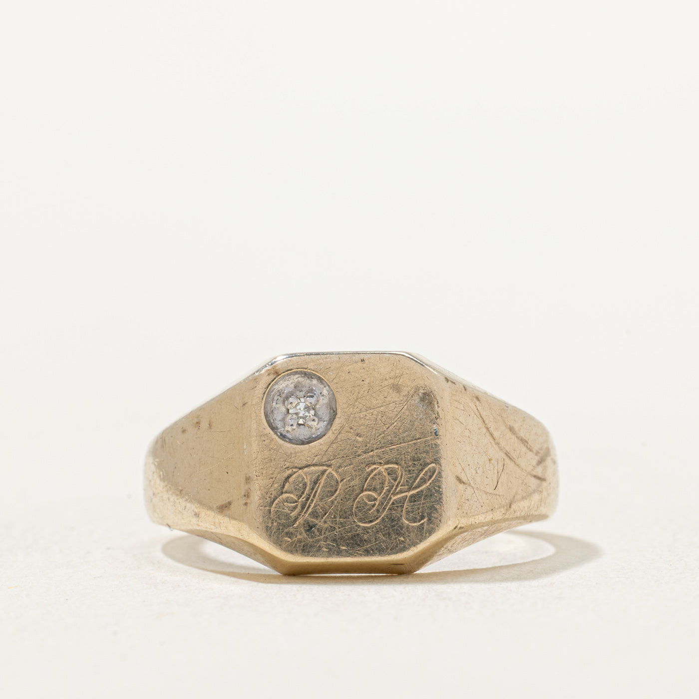 Single Stone Diamond 'PH' Initial Signet Ring | 0.005ct | SZ 8