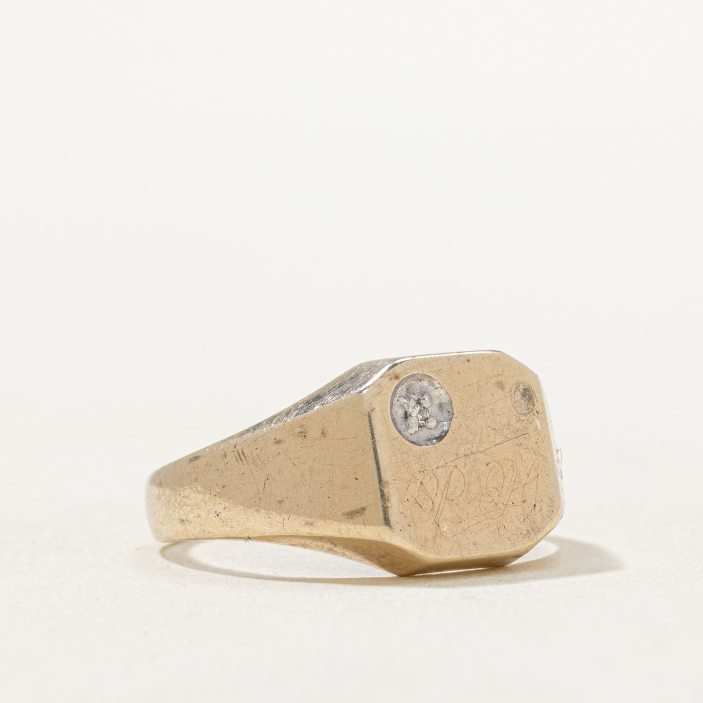 Single Stone Diamond 'PH' Initial Signet Ring | 0.005ct | SZ 8