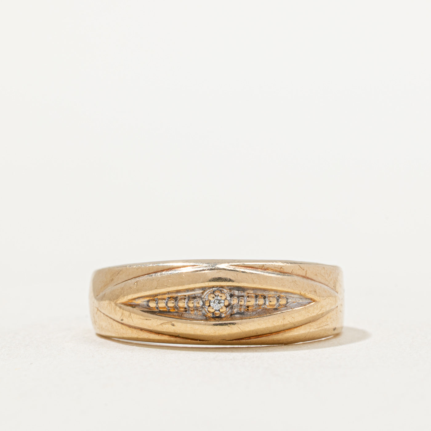 Single Stone Diamond Textured Band | 0.005ct | SZ 9.5