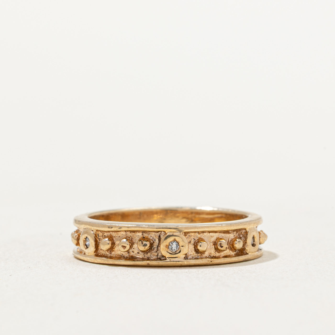 Three Stone Diamond Bead Textured Band | 0.005ctw | SZ 4
