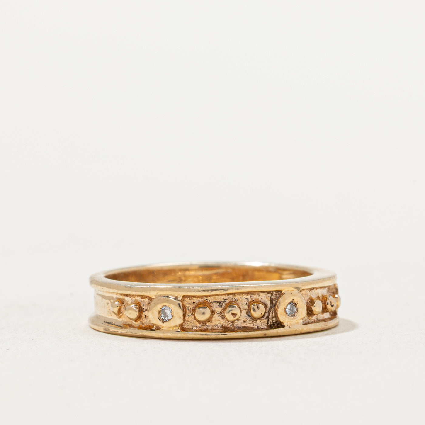 Three Stone Diamond Bead Textured Band | 0.005ctw | SZ 4