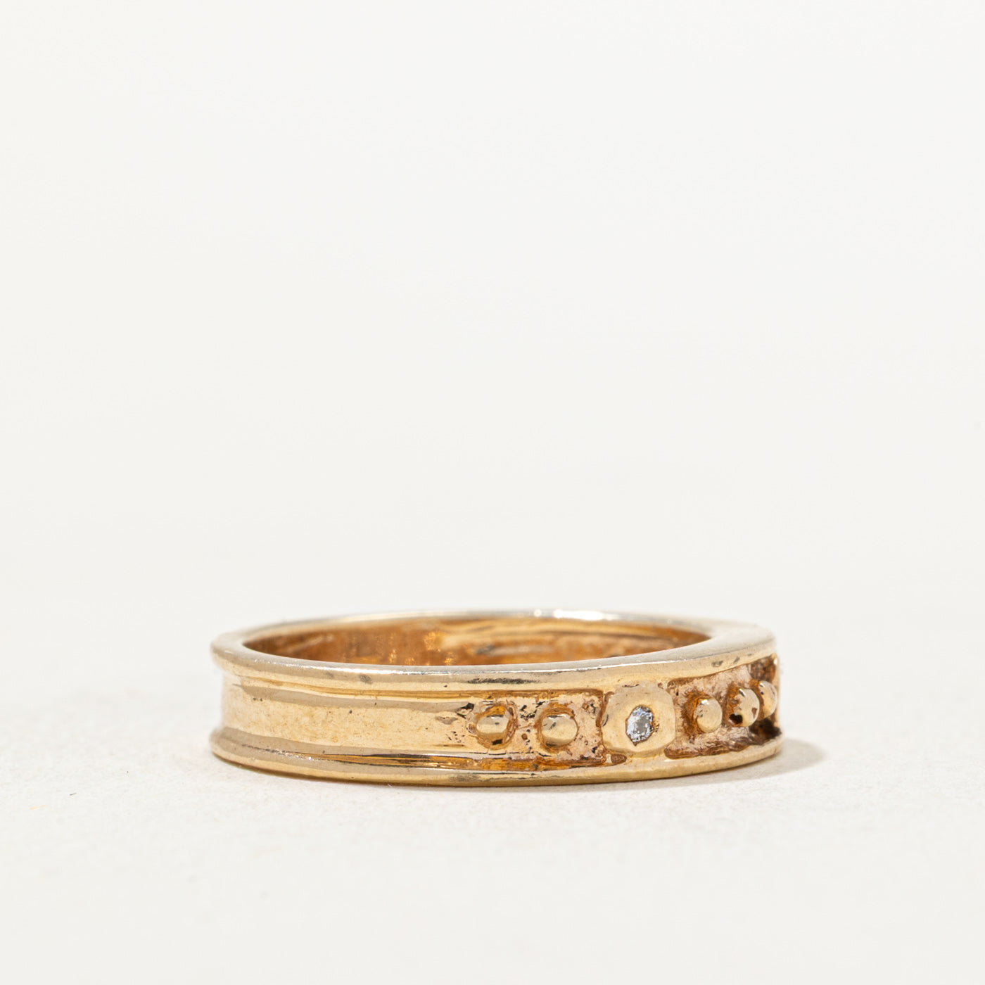 Three Stone Diamond Bead Textured Band | 0.005ctw | SZ 4