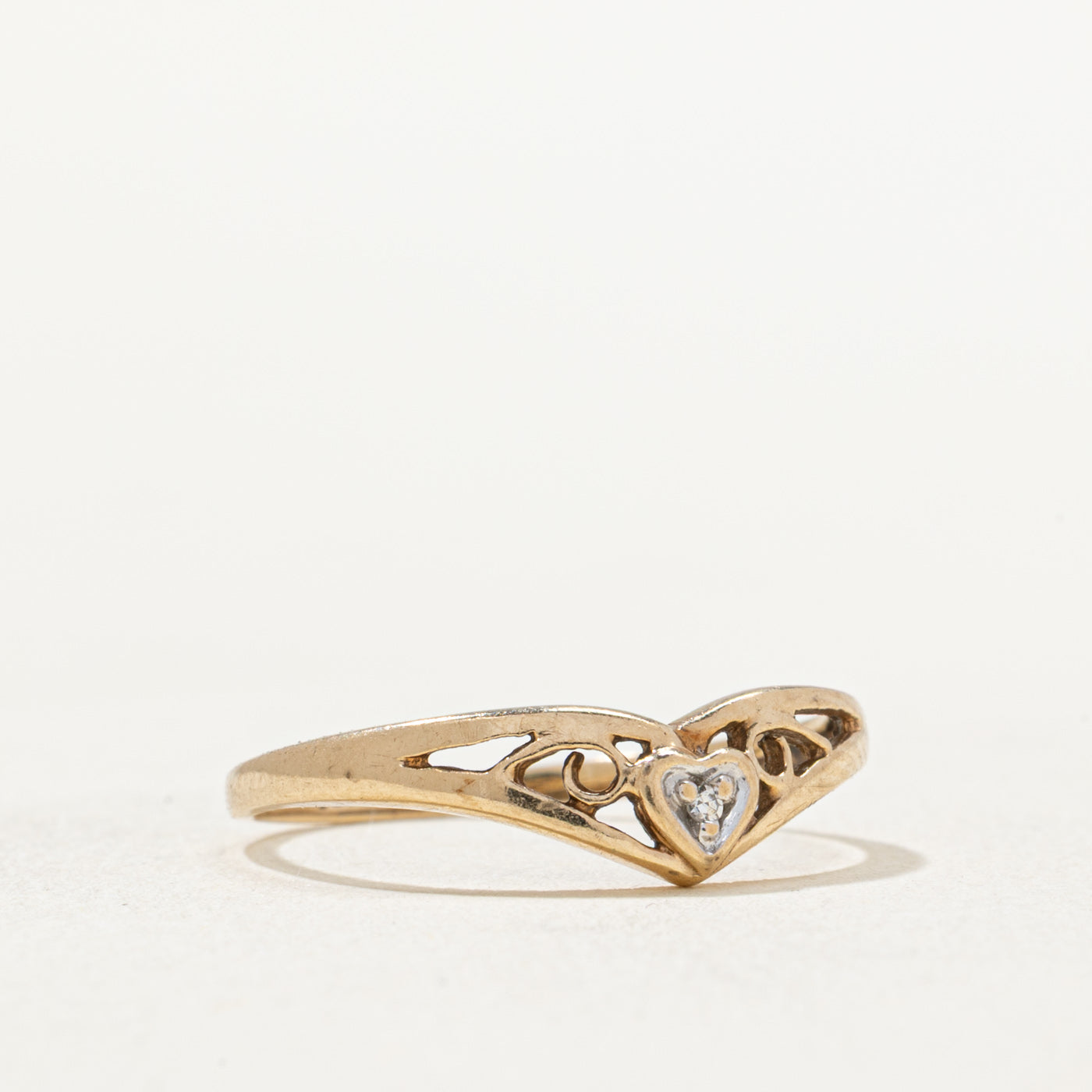 Single Stone Diamond Openwork Chevron Ring | 0.005ct | SZ 6
