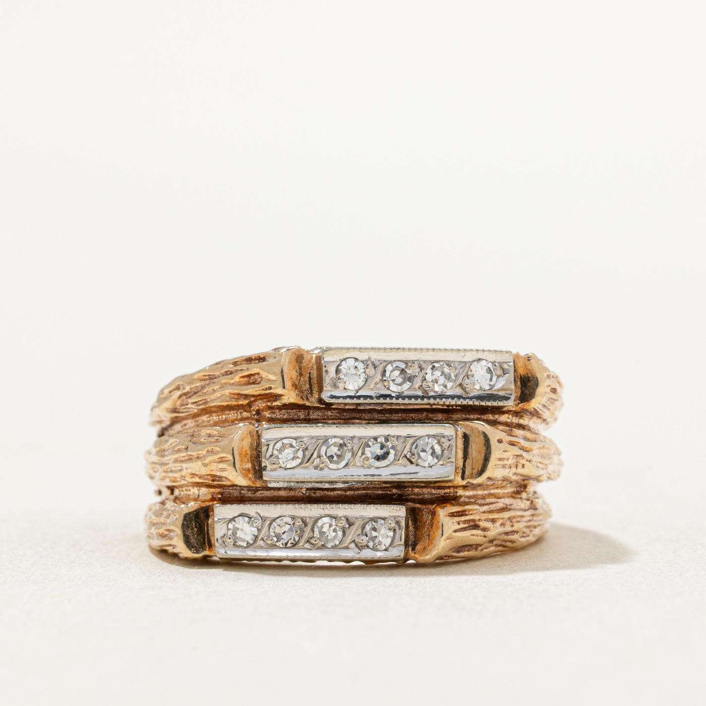 Multi Row Diamond Textured Cocktail Ring | 0.18ctw | SZ 9.25