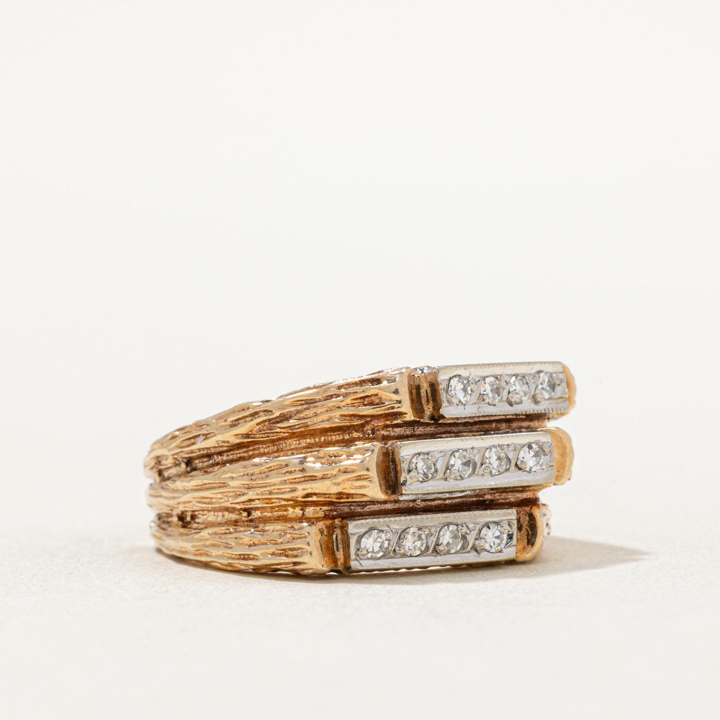 Multi Row Diamond Textured Cocktail Ring | 0.18ctw | SZ 9.25