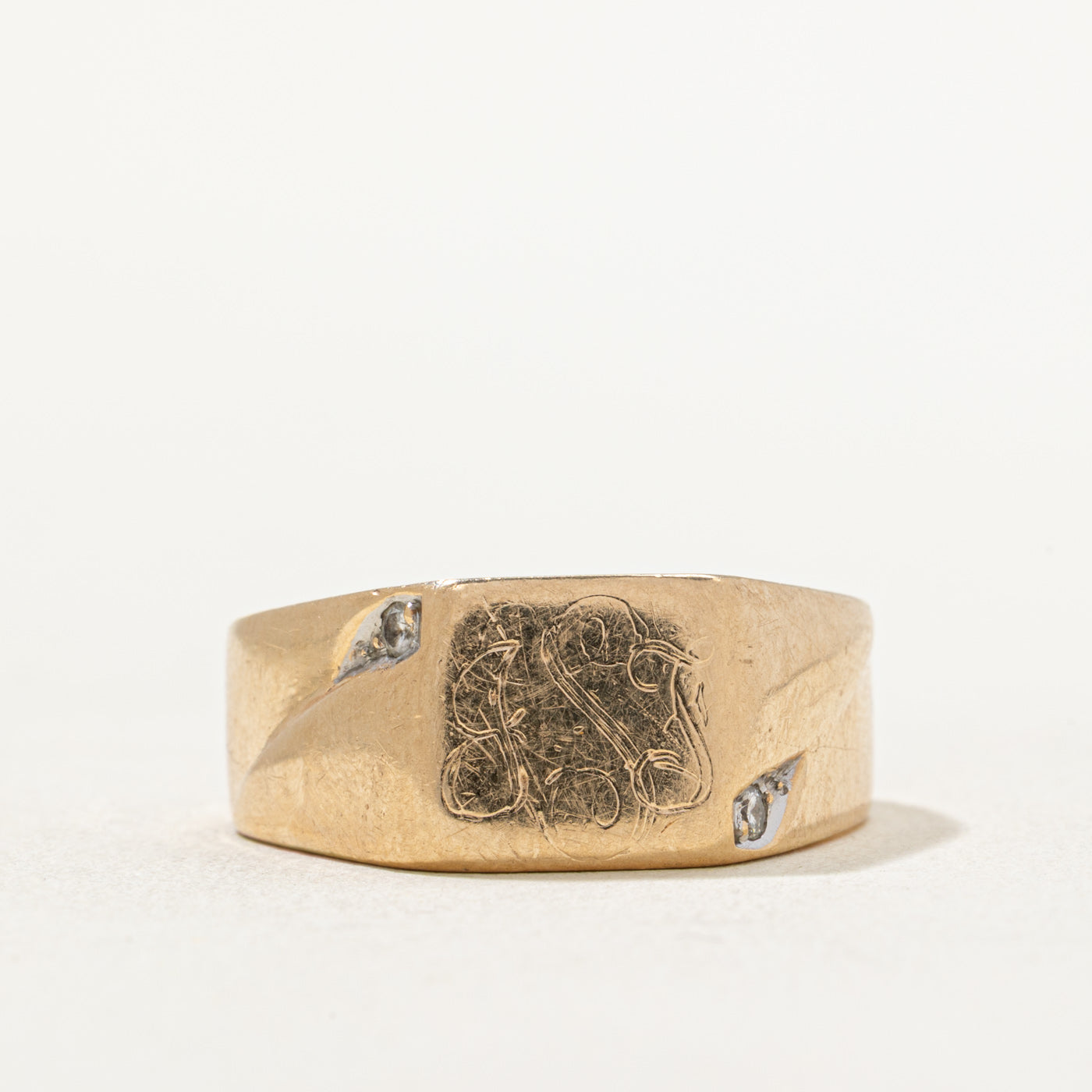 Two Stone Diamond Signet Ring | 0.03ctw | SZ 10.5
