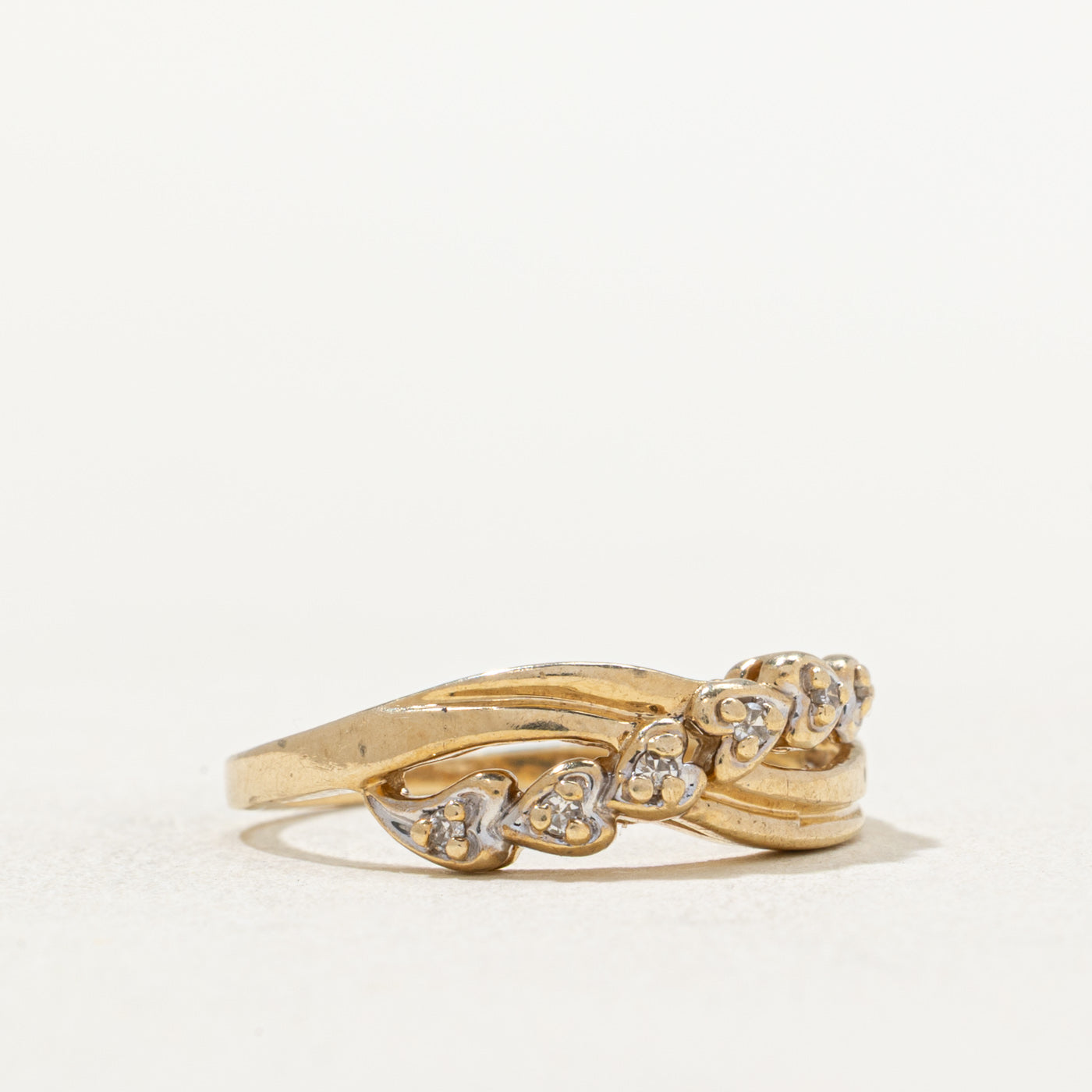 Diamond Heart Cross Over Ring | 0.03ctw | SZ 6