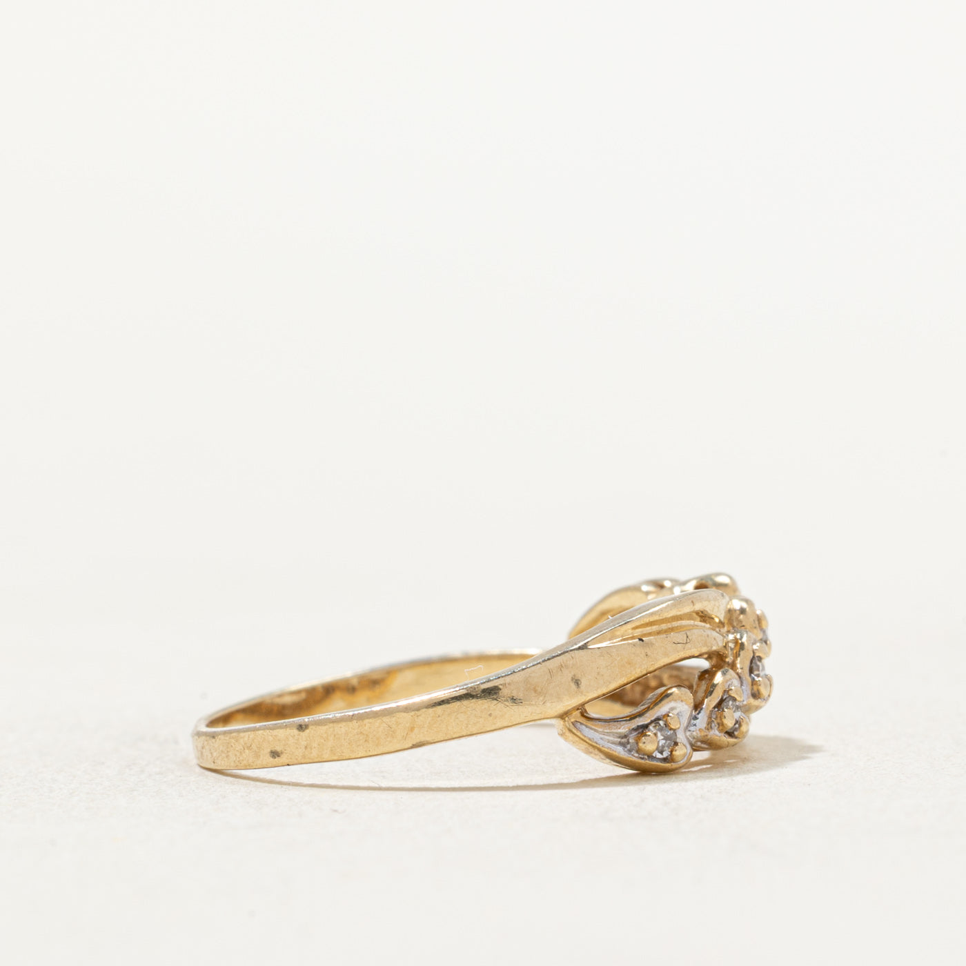 Diamond Heart Cross Over Ring | 0.03ctw | SZ 6