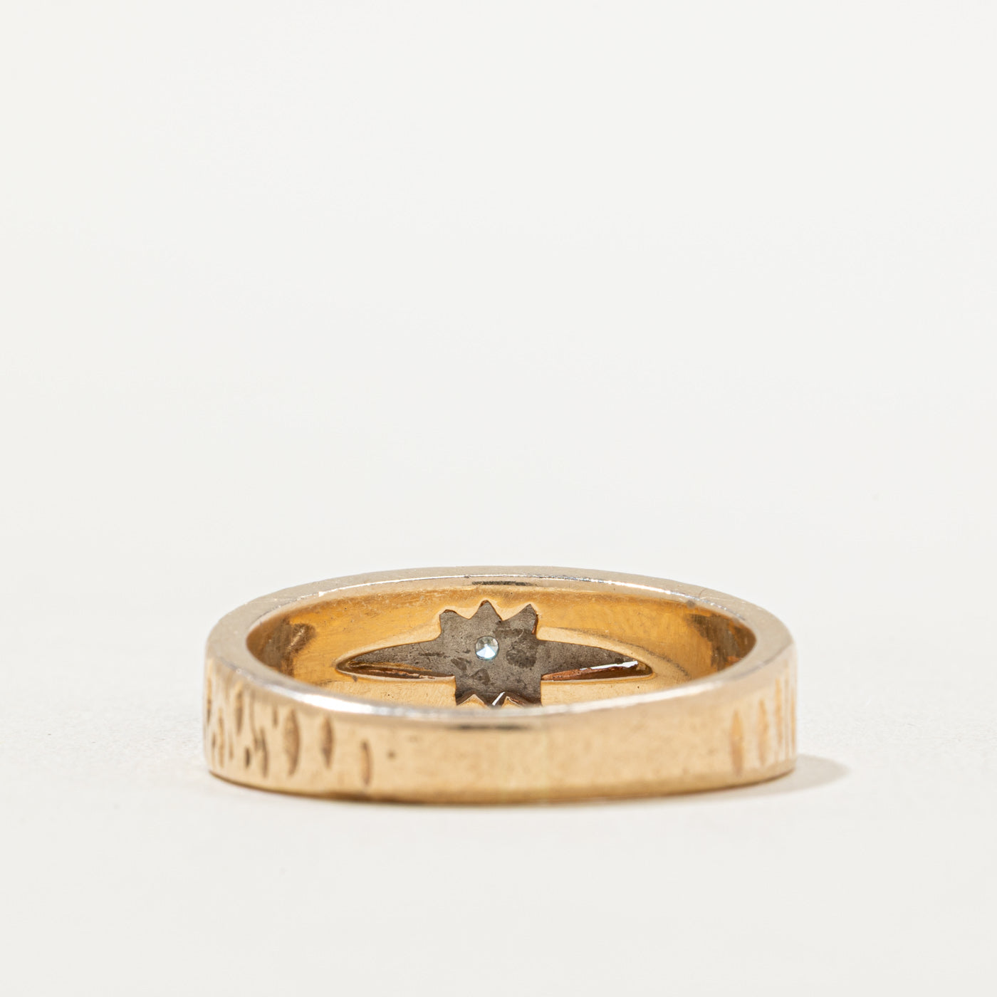 Two Tone Gold Diamond Starburst Textured Ring | 0.03ct | SZ 10.25