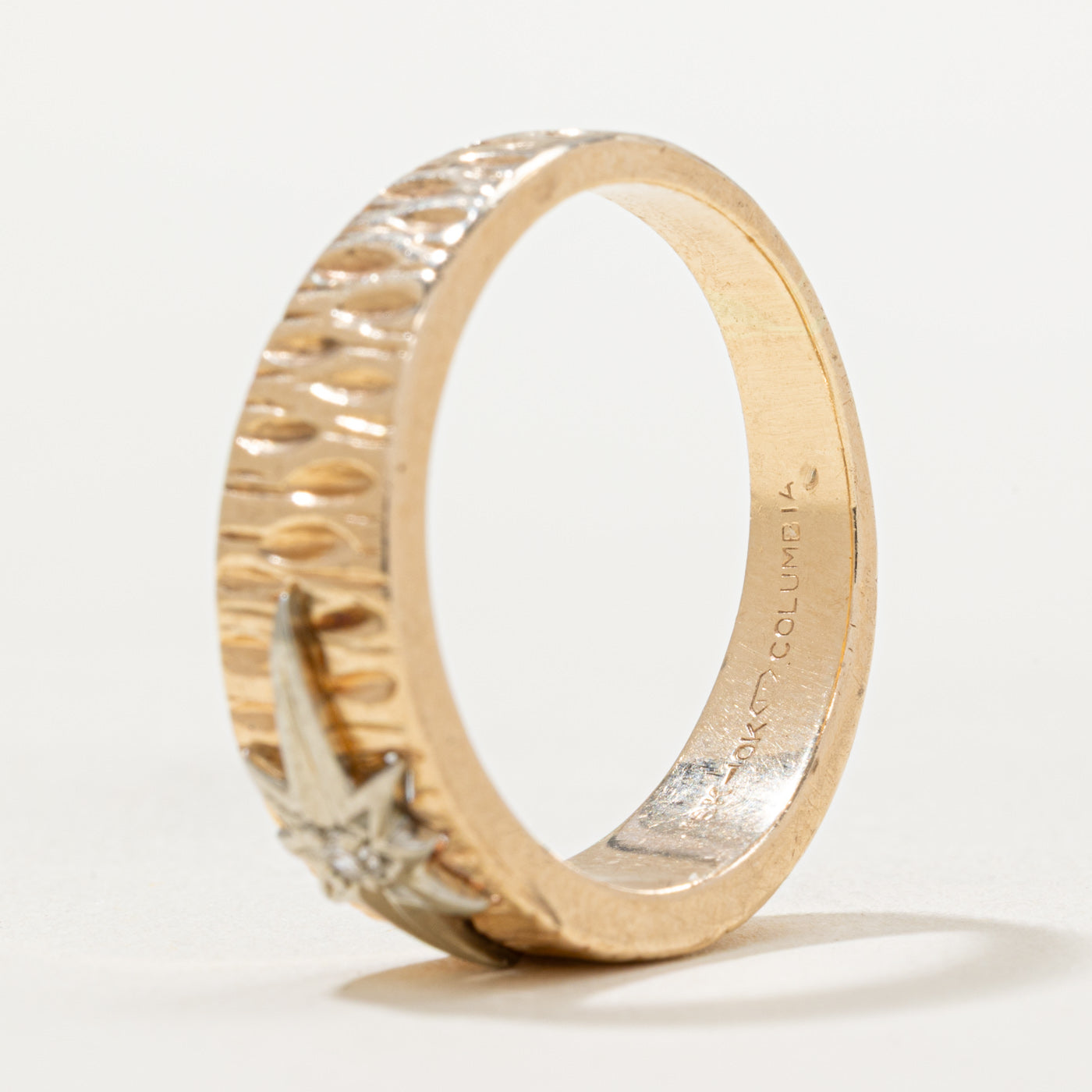 Two Tone Gold Diamond Starburst Textured Ring | 0.03ct | SZ 10.25