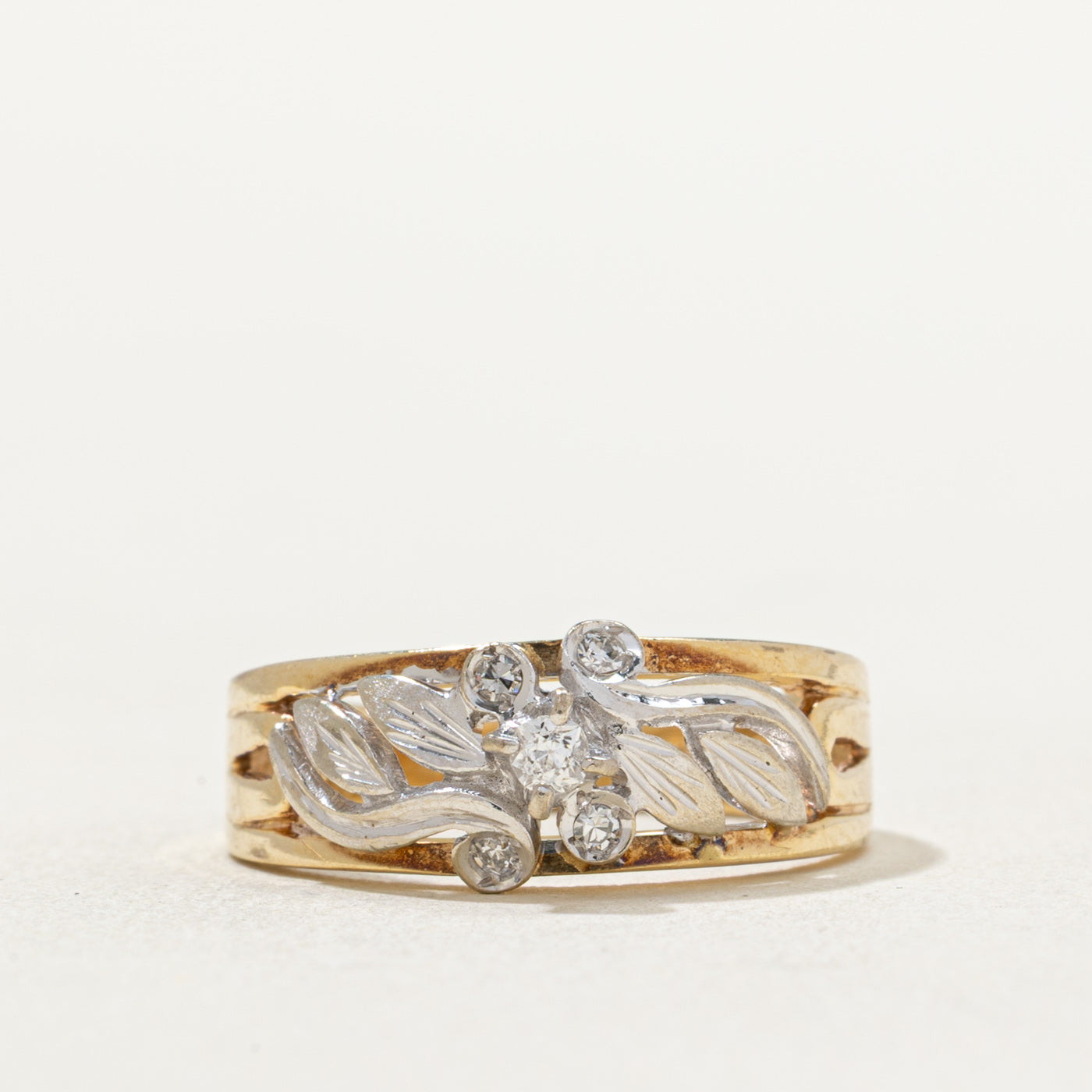 Two Tone Gold Diamond Leaf Motif Band | 0.08ctw | SZ 6.25