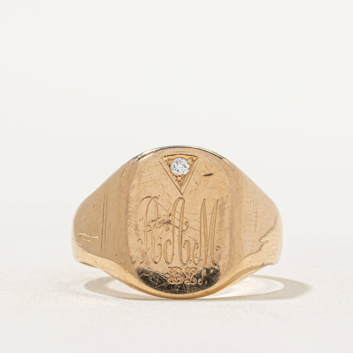 Single Diamond 'RAM' Initial Signet Ring | 0.04ct | SZ 11.25