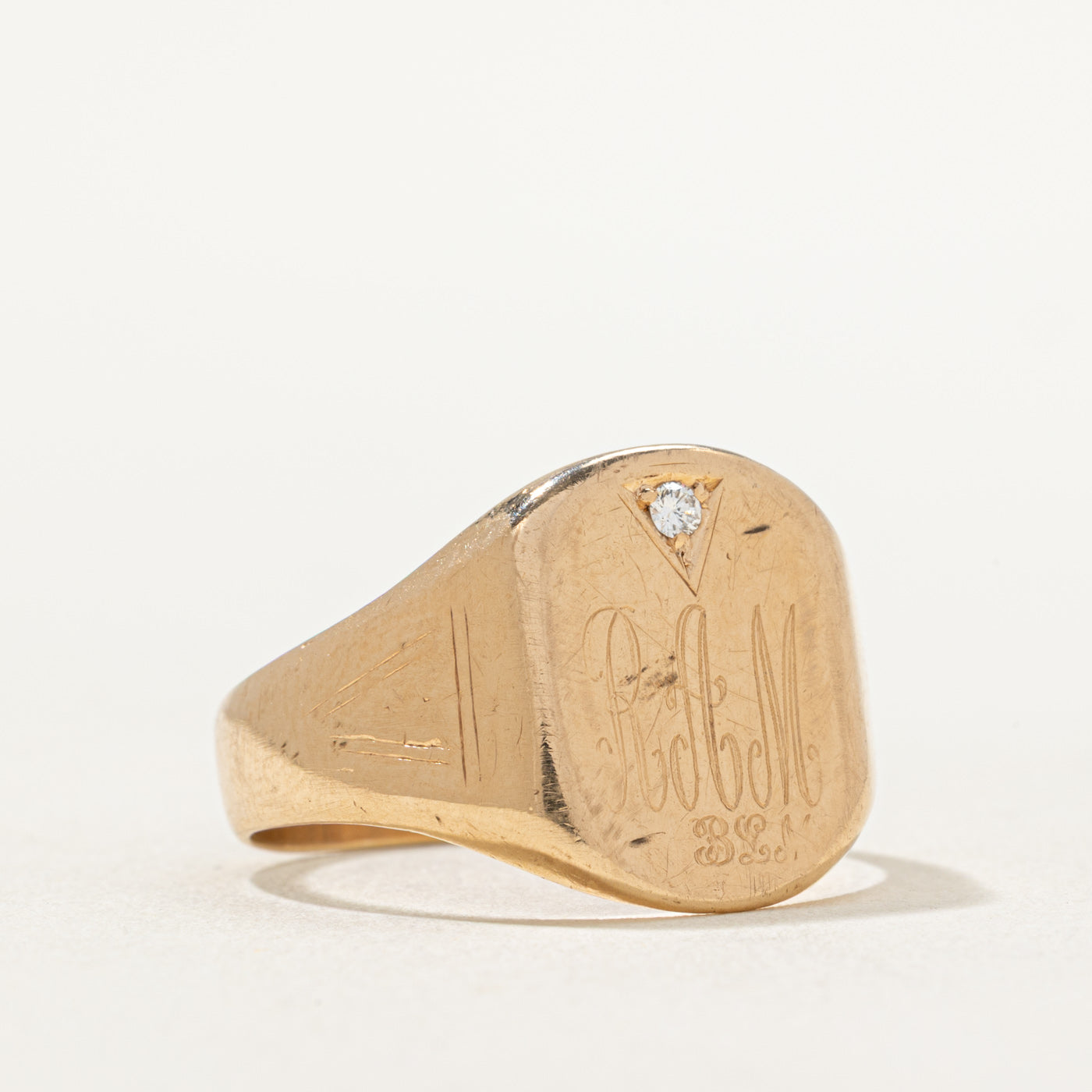 Single Diamond 'RAM' Initial Signet Ring | 0.04ct | SZ 11.25