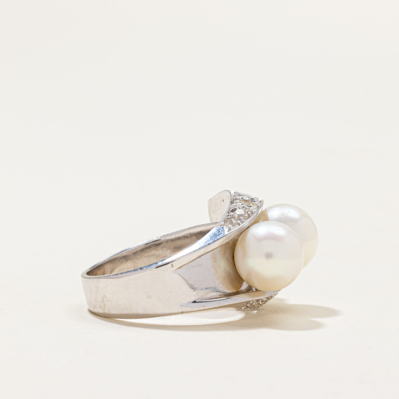 Toi et Moi Pearl & Diamond Ring | 1.36ctw | SZ 5.75