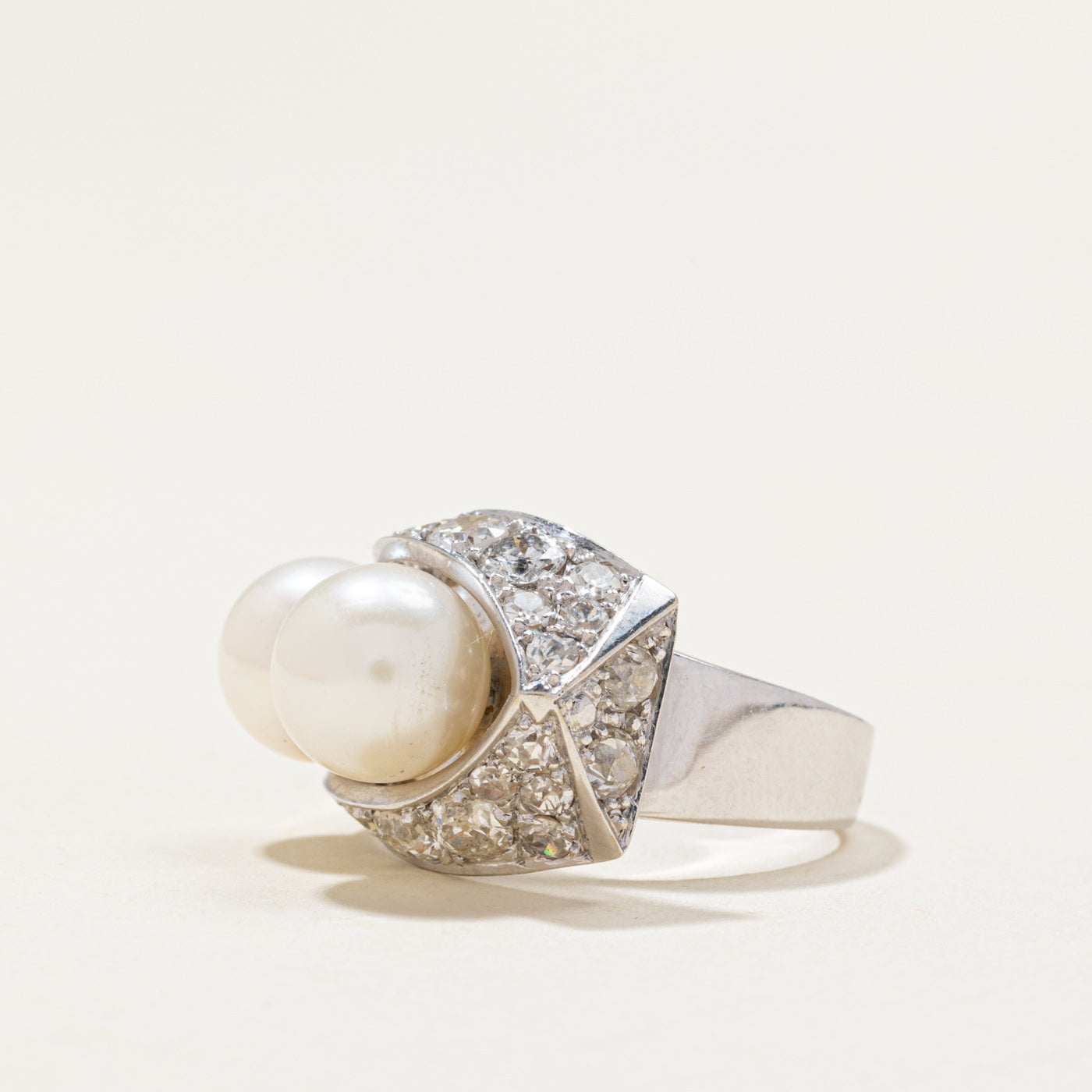 Toi et Moi Pearl & Diamond Ring | 1.36ctw | SZ 5.75