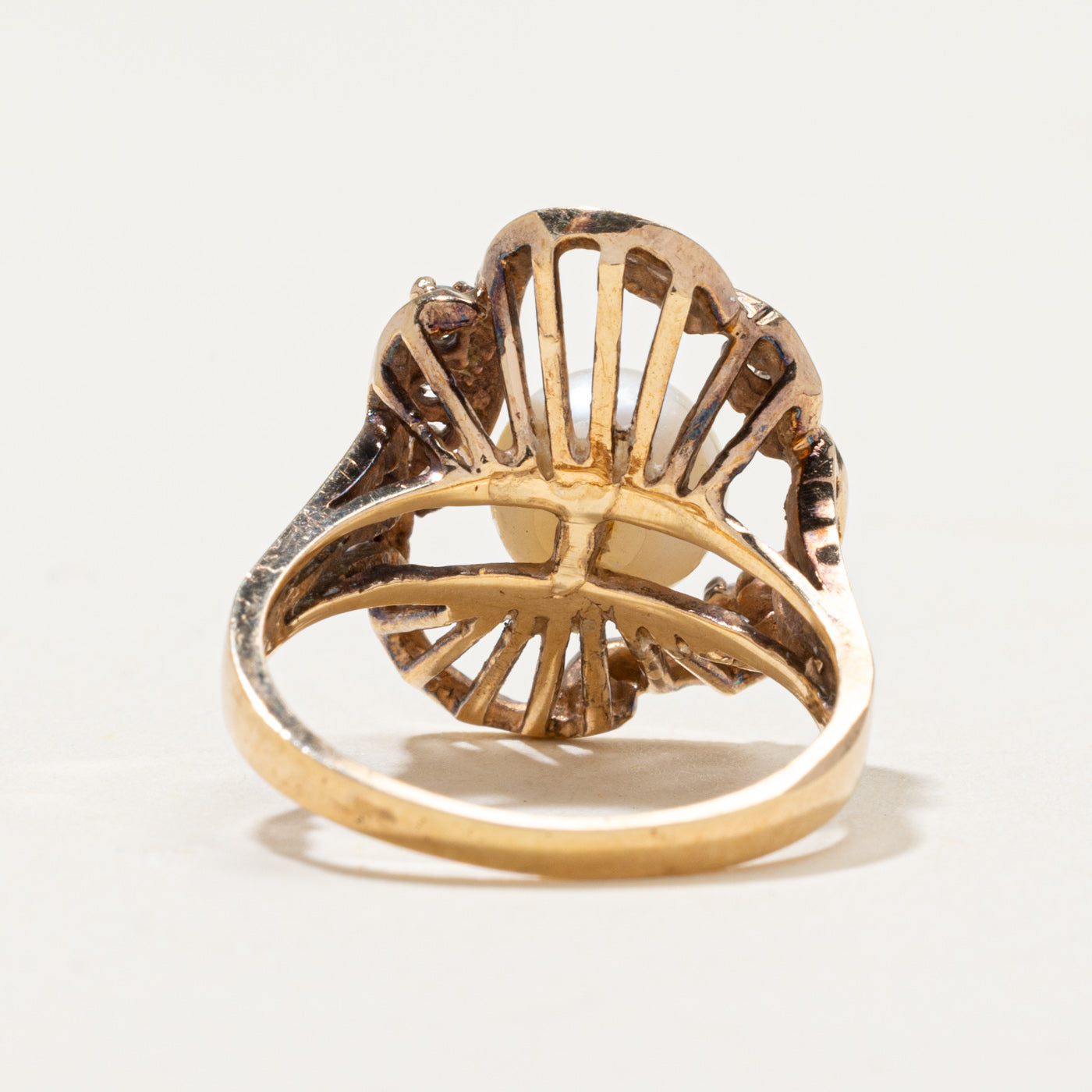 Pearl & Diamond Openwork Cocktail Ring | 0.09ctw | SZ 5