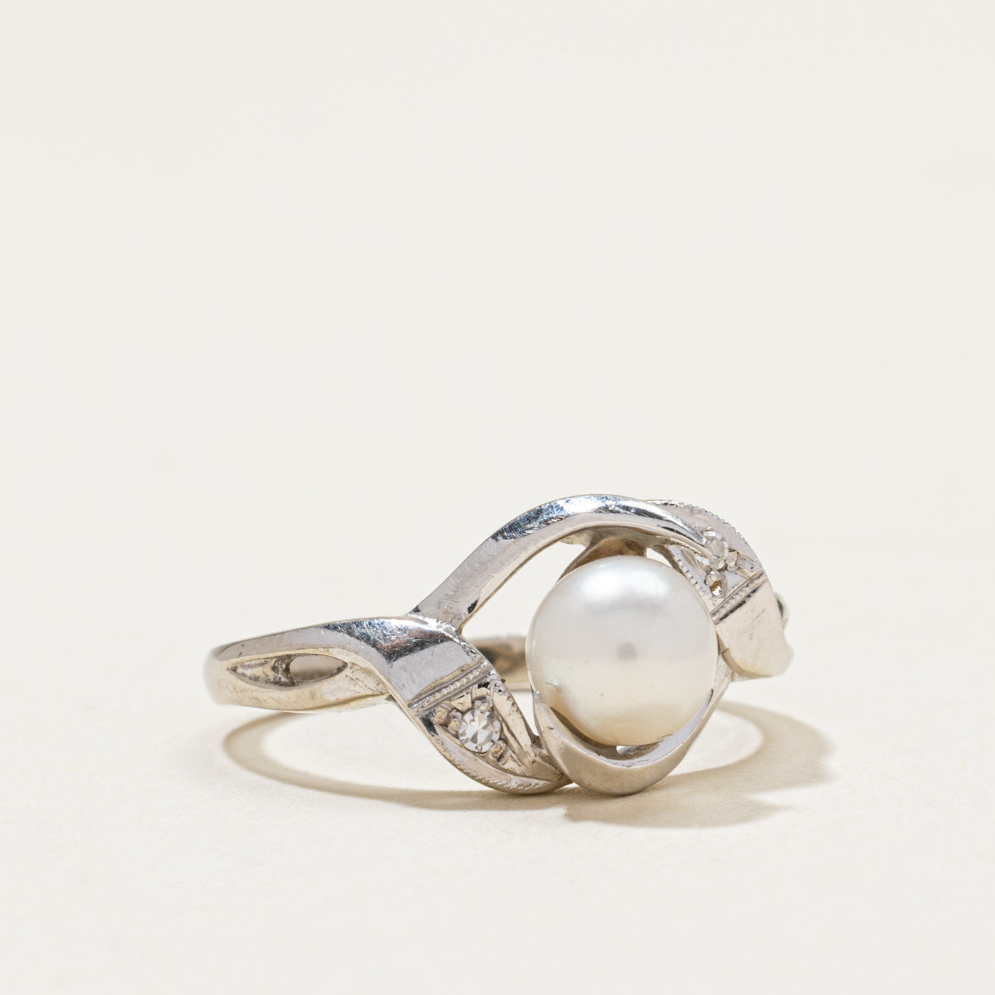 Pearl & Diamond Bypass Ring | 0.02ctw | SZ 5.5