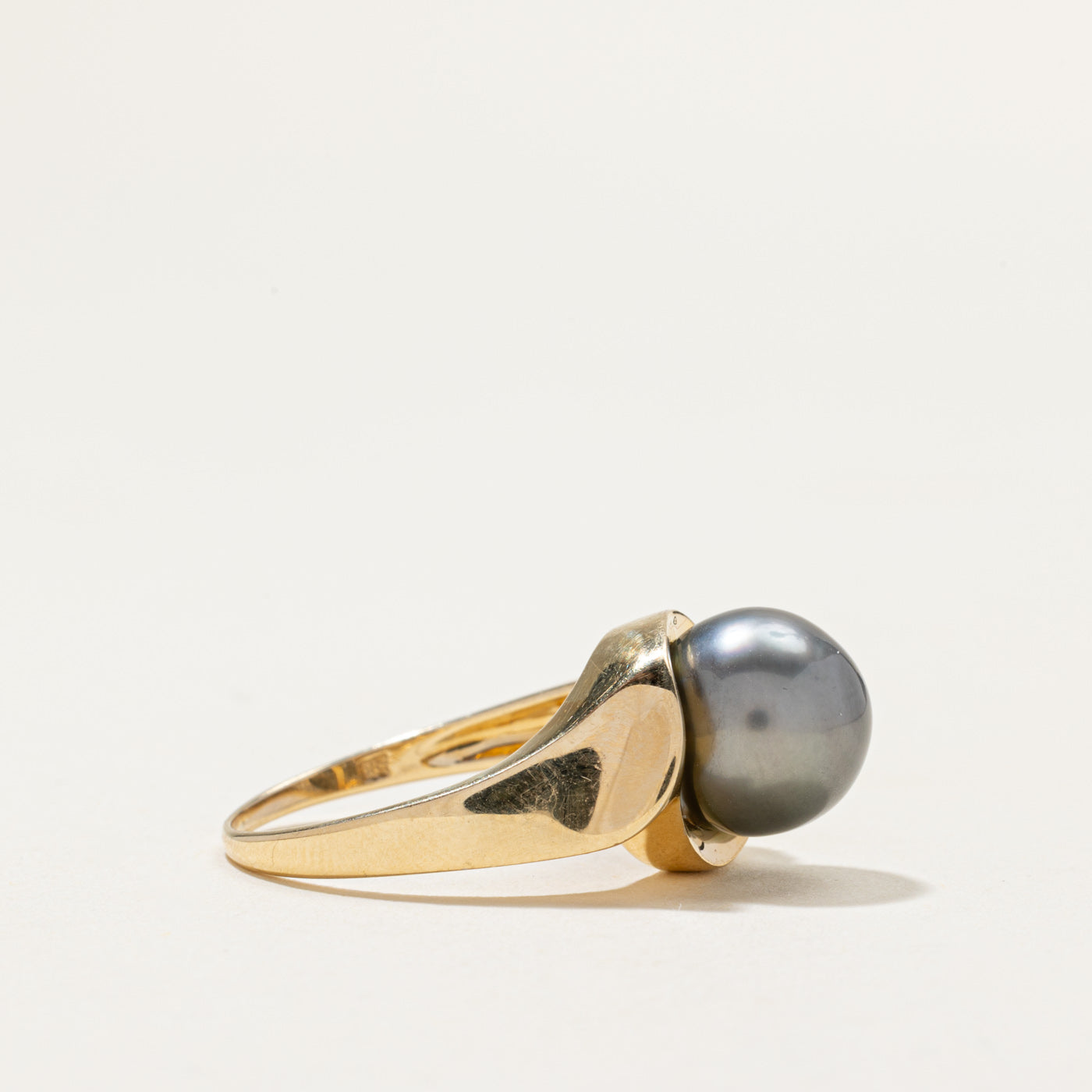 Black Pearl & Diamond Bypass Ring | 0.07ctw | SZ 8