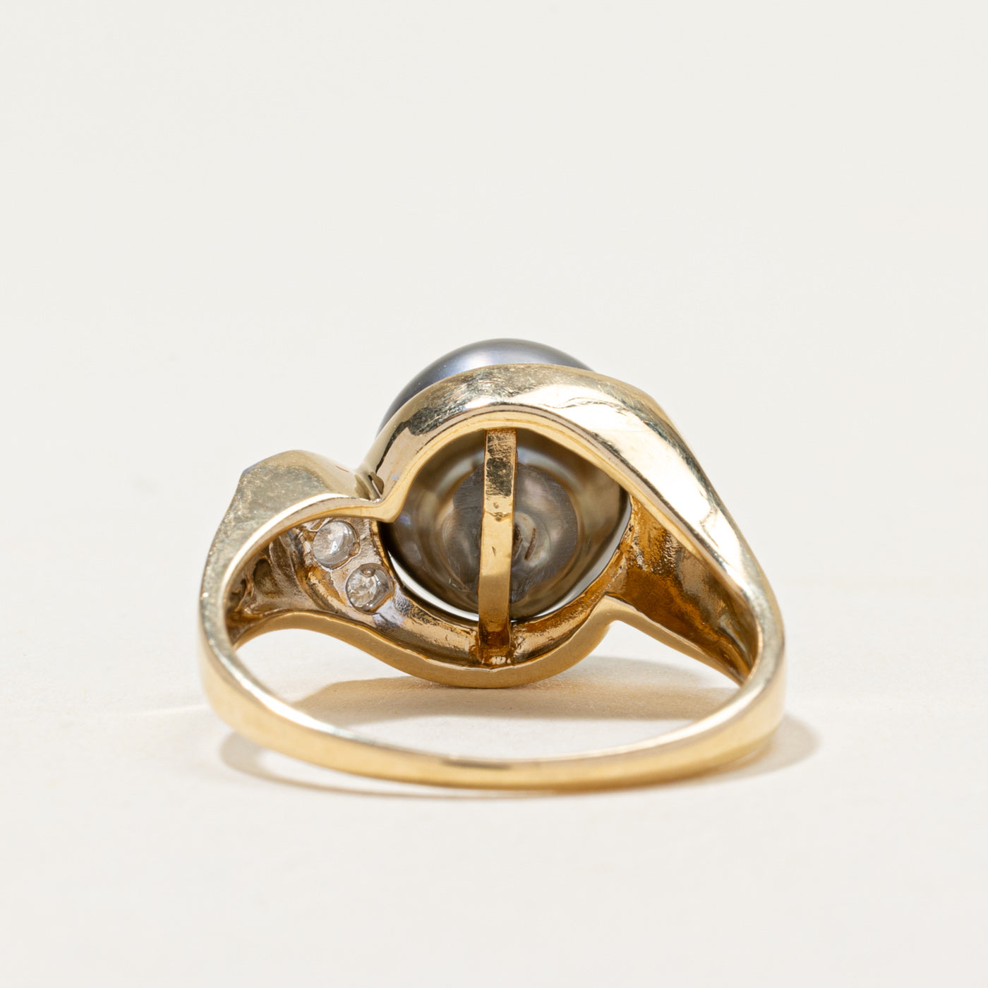 Black Pearl & Diamond Bypass Ring | 0.07ctw | SZ 8