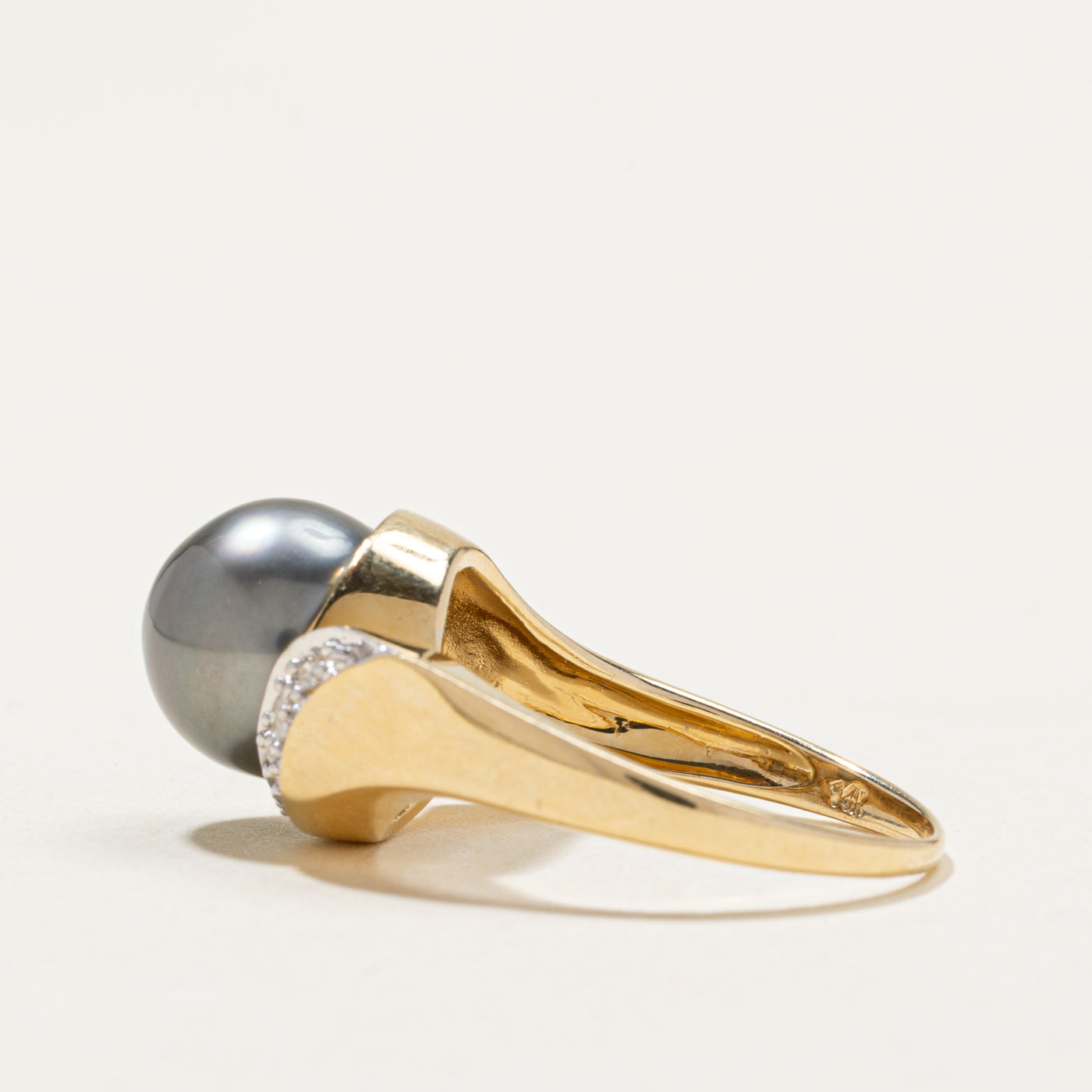 Black Pearl & Diamond Bypass Ring | 0.07ctw | SZ 8