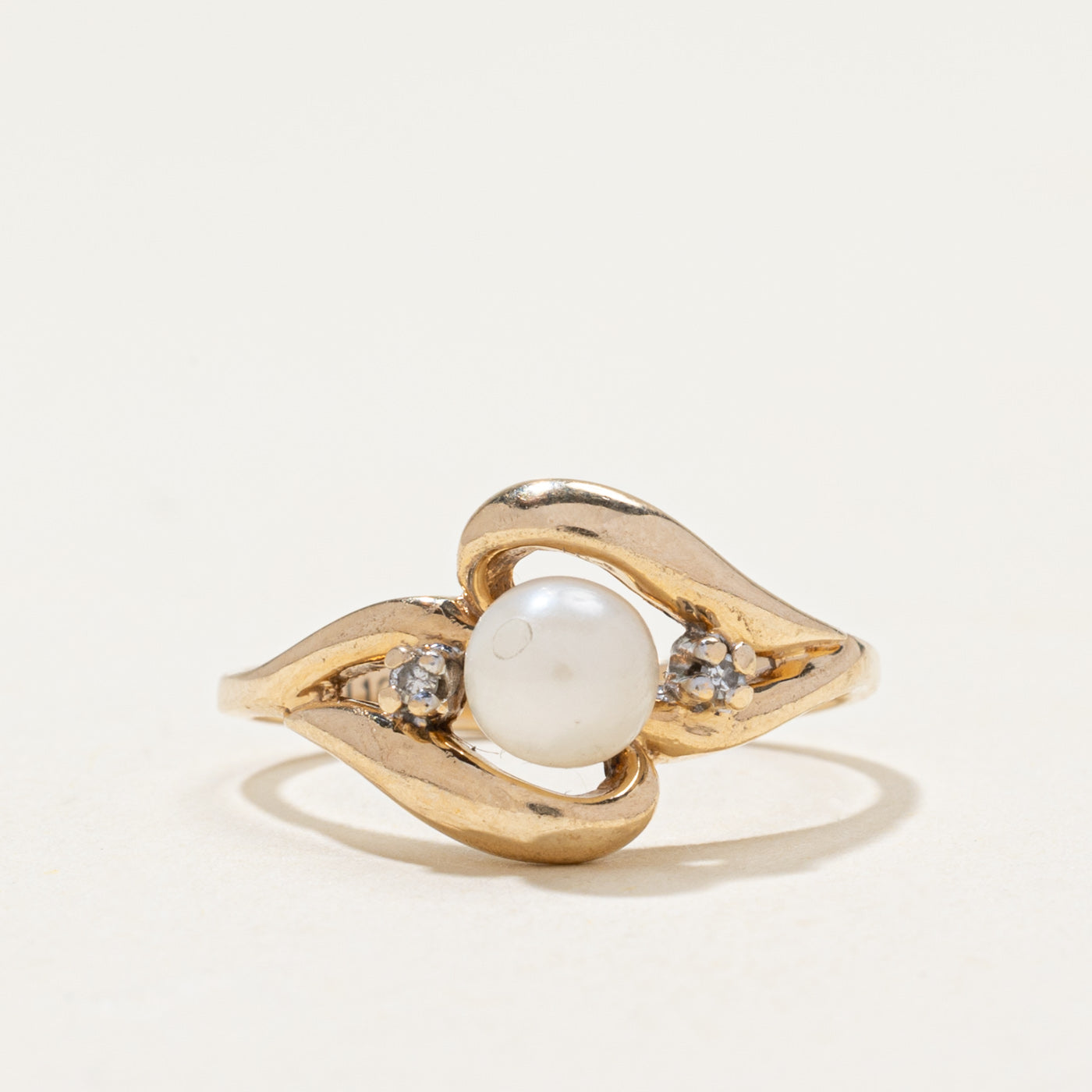 Pearl & Diamond Bypass Ring | 0.02ctw | SZ 5.75