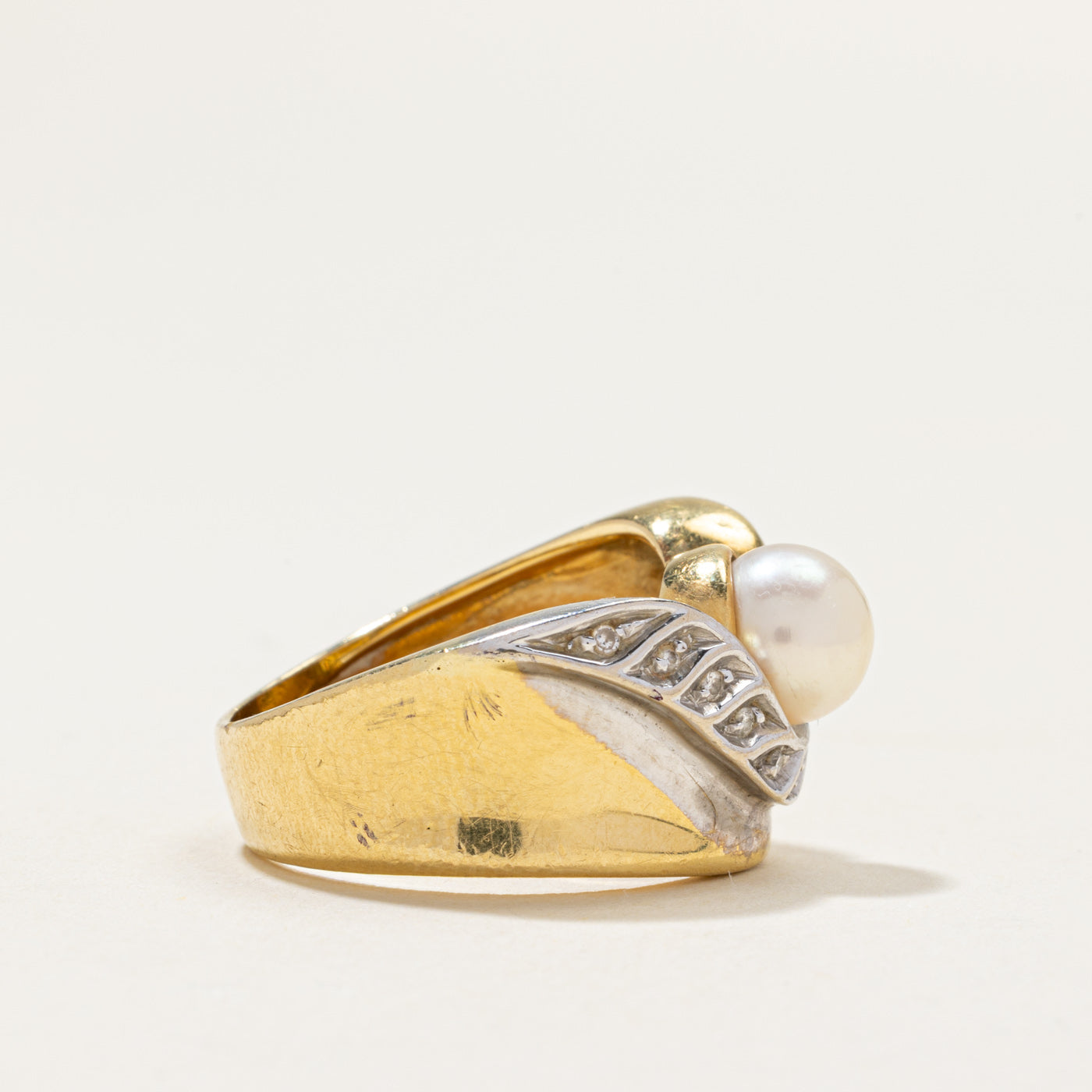 Pearl & Diamond Cocktail Ring | 0.05ctw | SZ 7.5